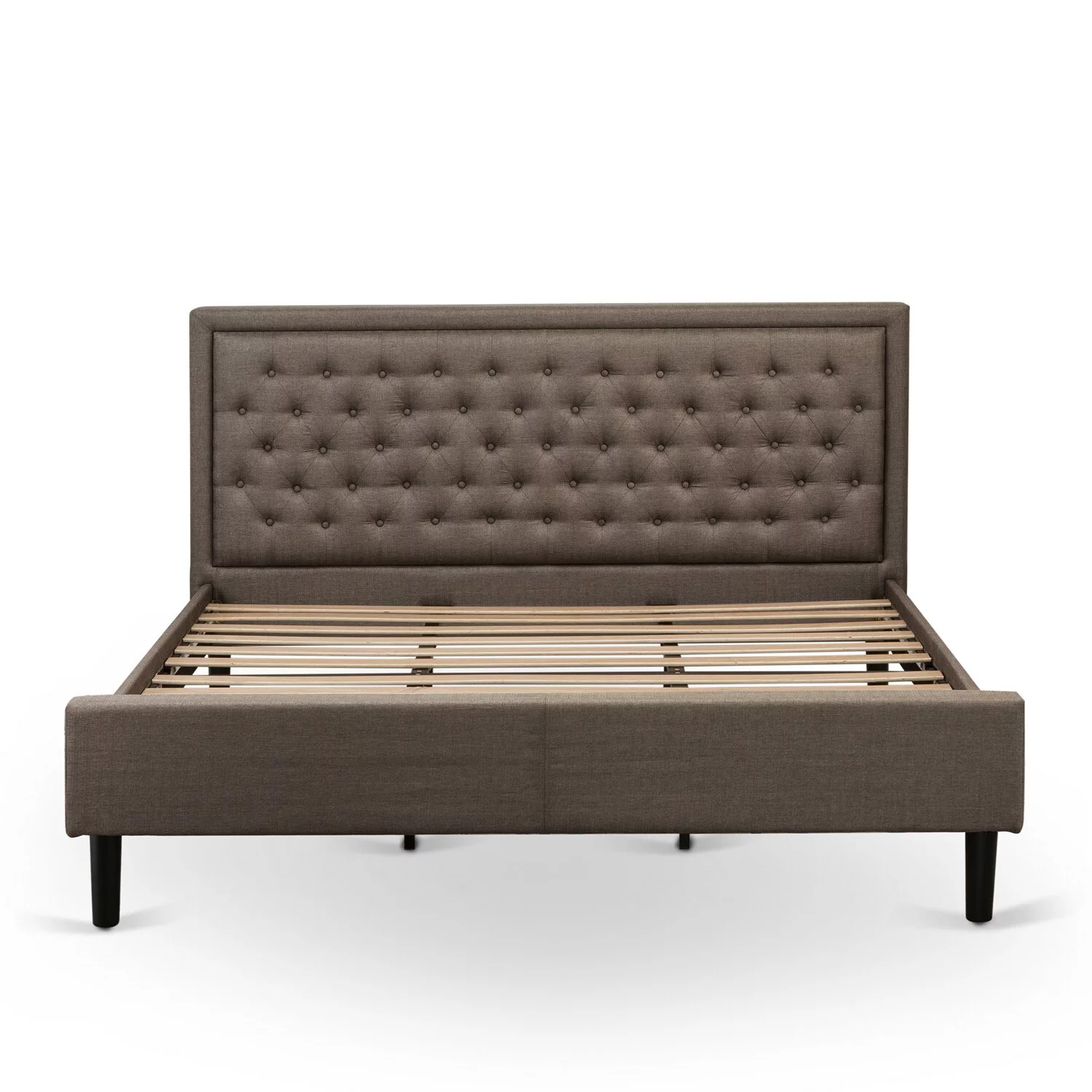 East West Furniture Kendall Wood and Linen Fabric King Size Bed in Brown