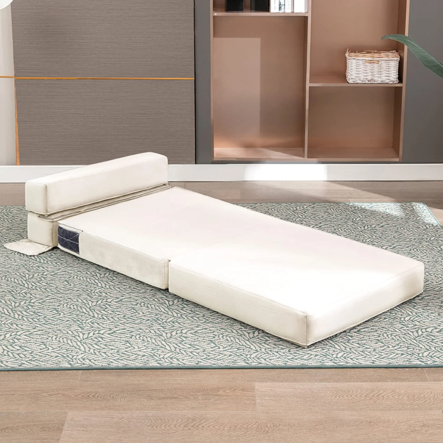 Mjkone Folding Futon Sofa Bed,Single Size Convertible Couch Sleeper,Fold Out Couch Bed,Floor Sofas with Memory Foam for Living Room/Bedroom,Beige
