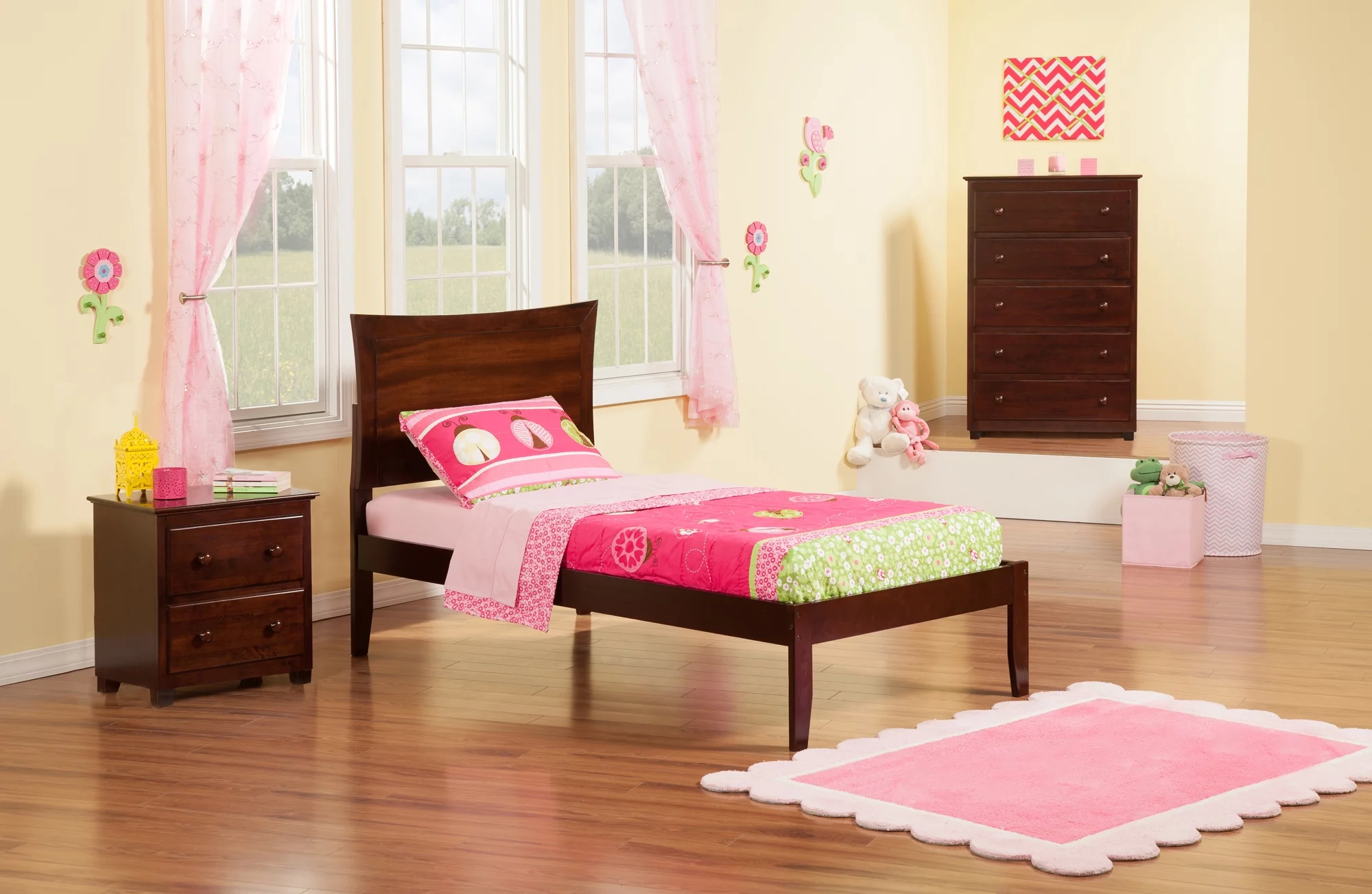 Metro Twin XL Platform Bed with Open Foot Board in Walnut