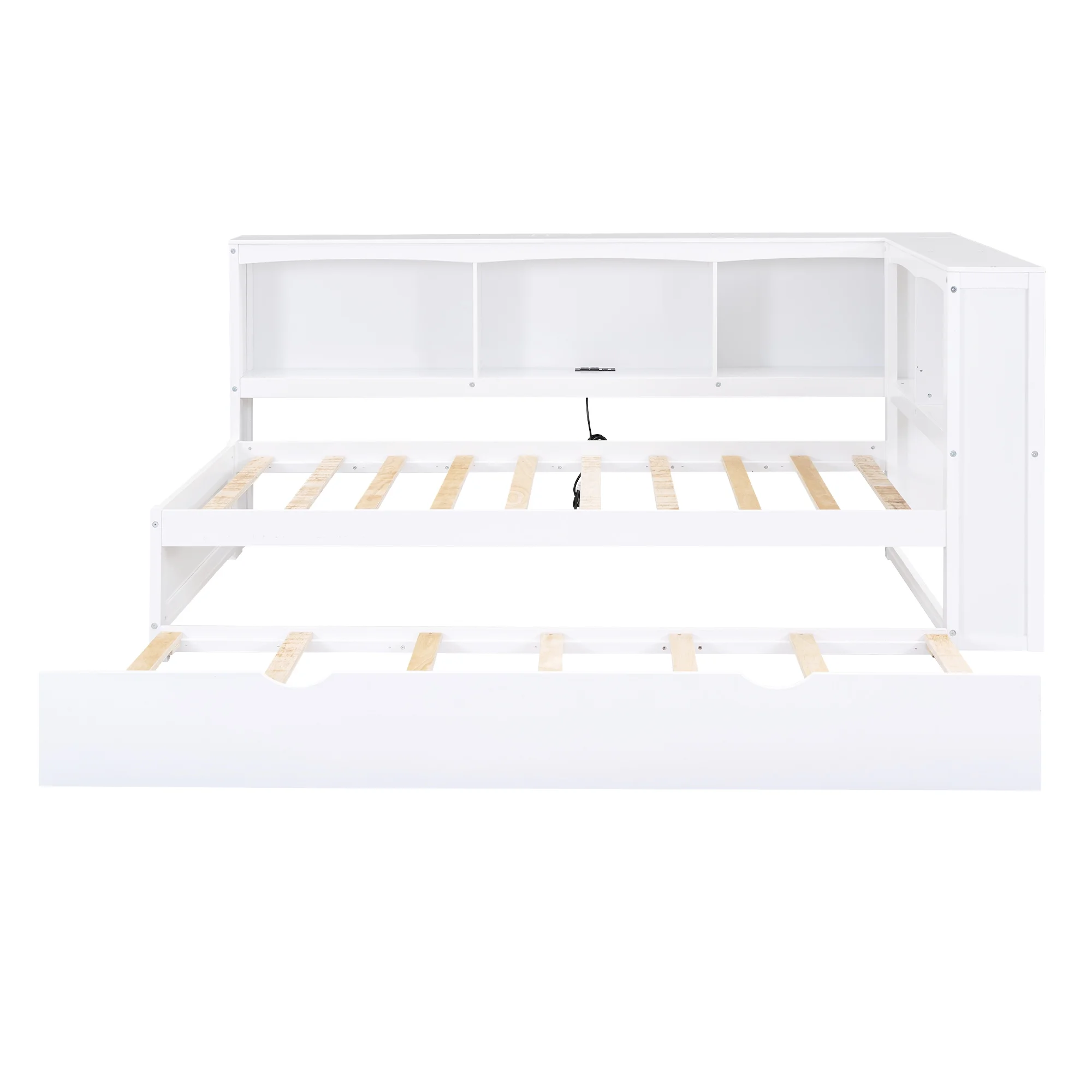 Dawn Whisper Twin Size Daybed with Trundle, Storage Cabinets and USB Ports, White
