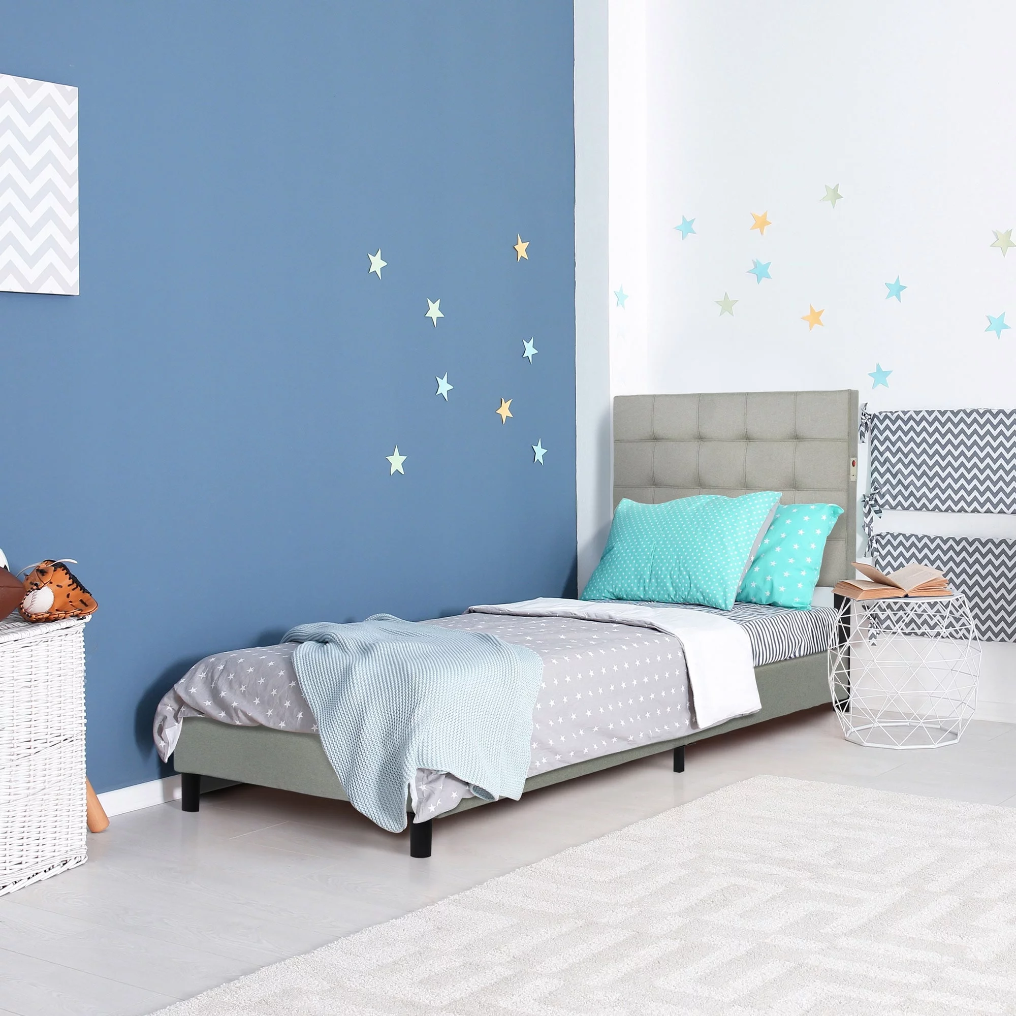 Living Essentials Madison Fabric Tufted Twin LED Panel Bed in Gray