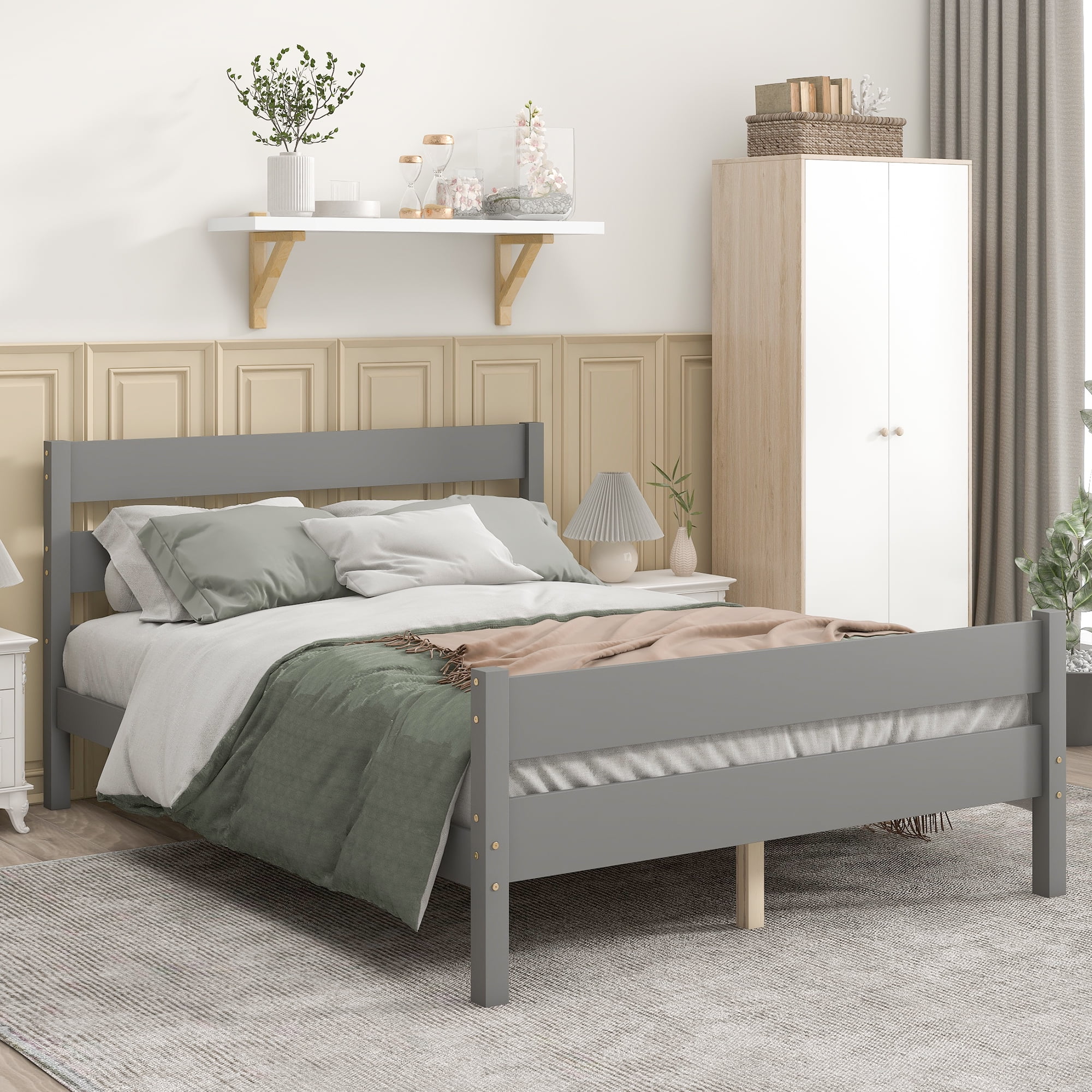 Dcenta Full Bed with Headboard and Footboard,Grey