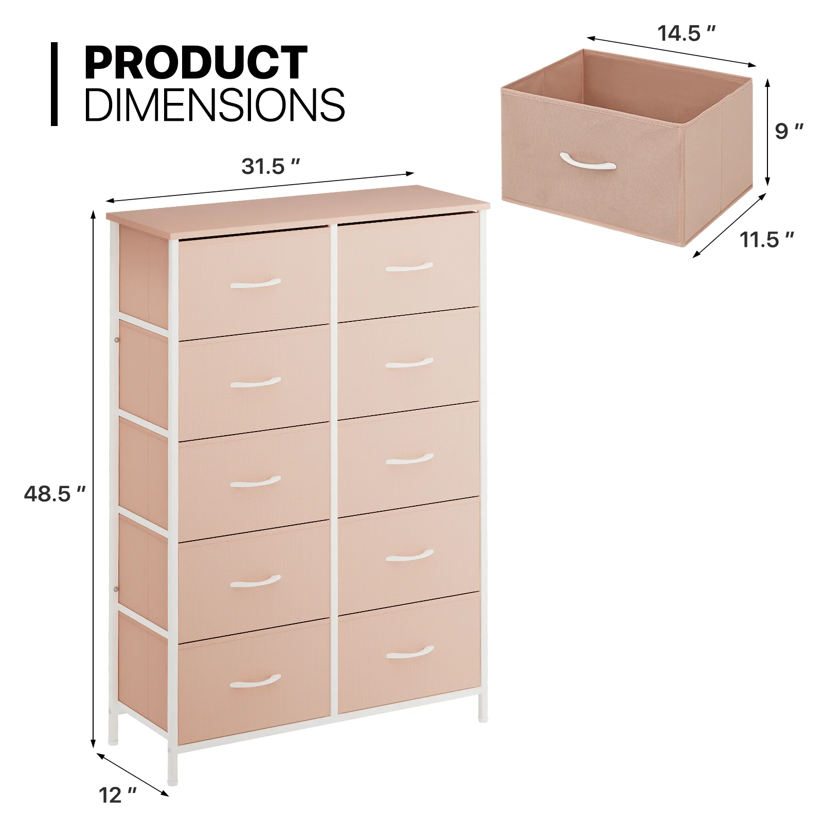 MoNiBloom 10 Double Drawer Dresser, Modern Storage Cabinet for Bedroom, Vertical Chest of Drawers for Living Room, Pink