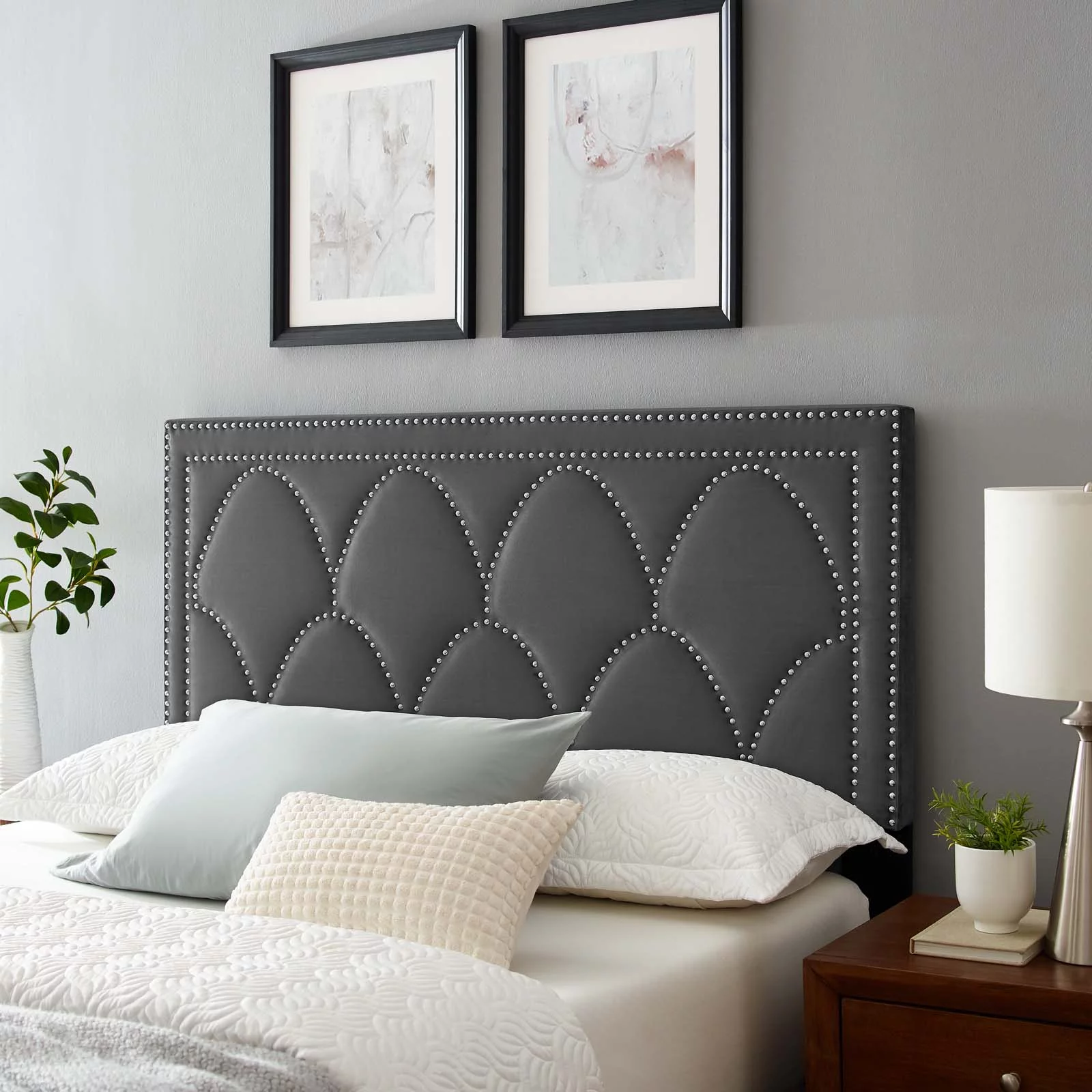 Modway Greta Performance Velvet Twin Headboard in Charcoal
