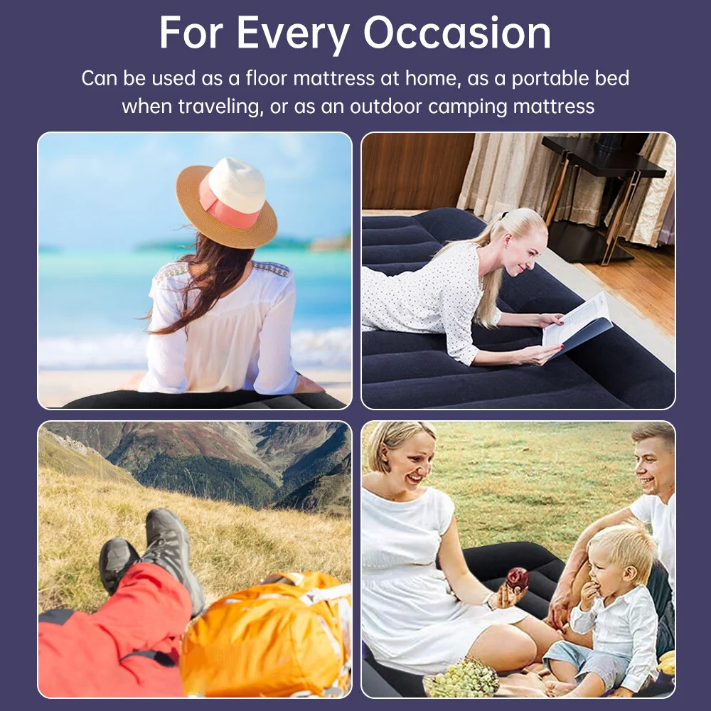 Aoresac Inflatable Air Mattress Portable Airbed with Built-in Pump & Pillow 152x203x25cm Waterproof Blow Up Bed for Camping Home Guests