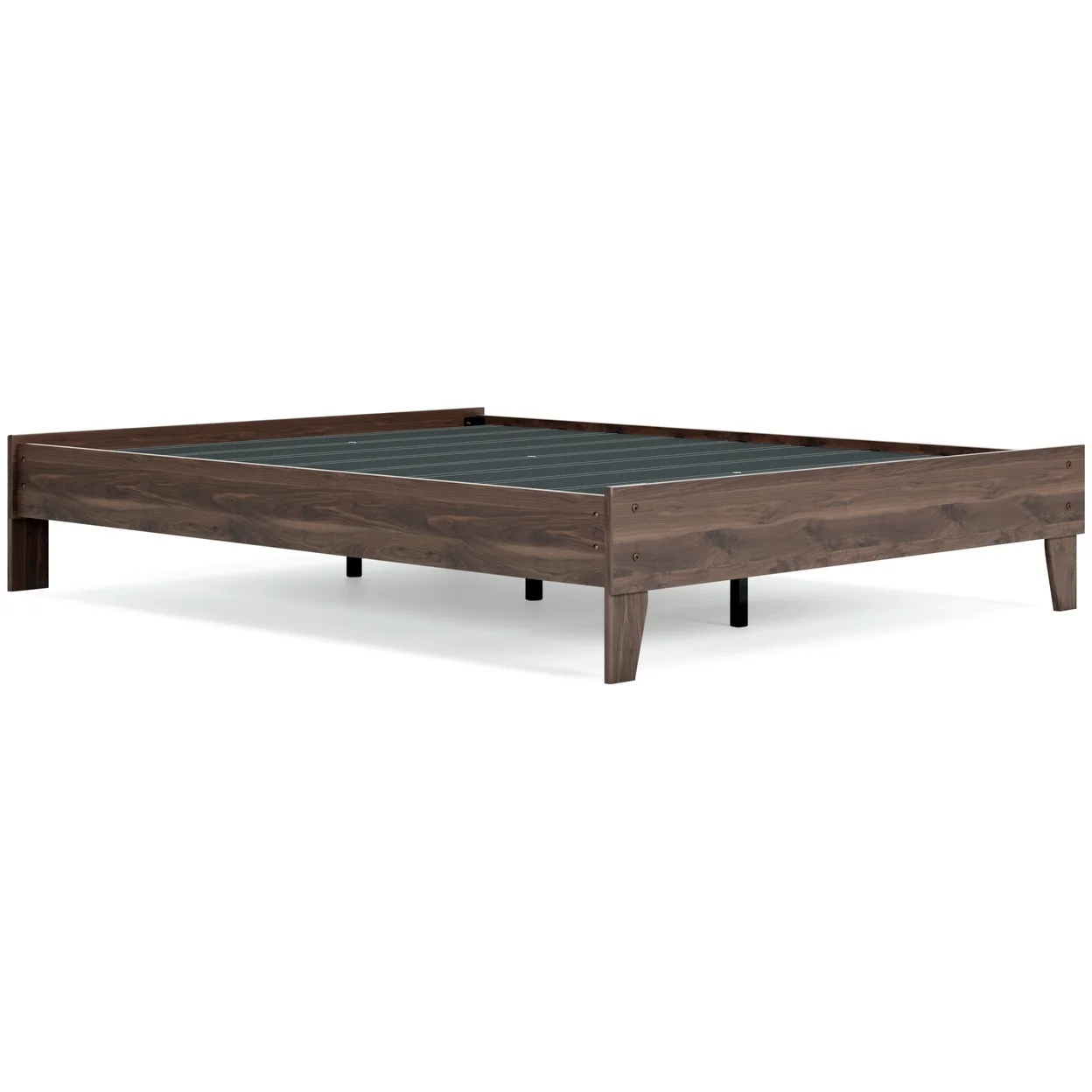 Sof Queen Size Platform Bed Low Profile Footboard Dark Brown Finish- Saltoro Sherpi