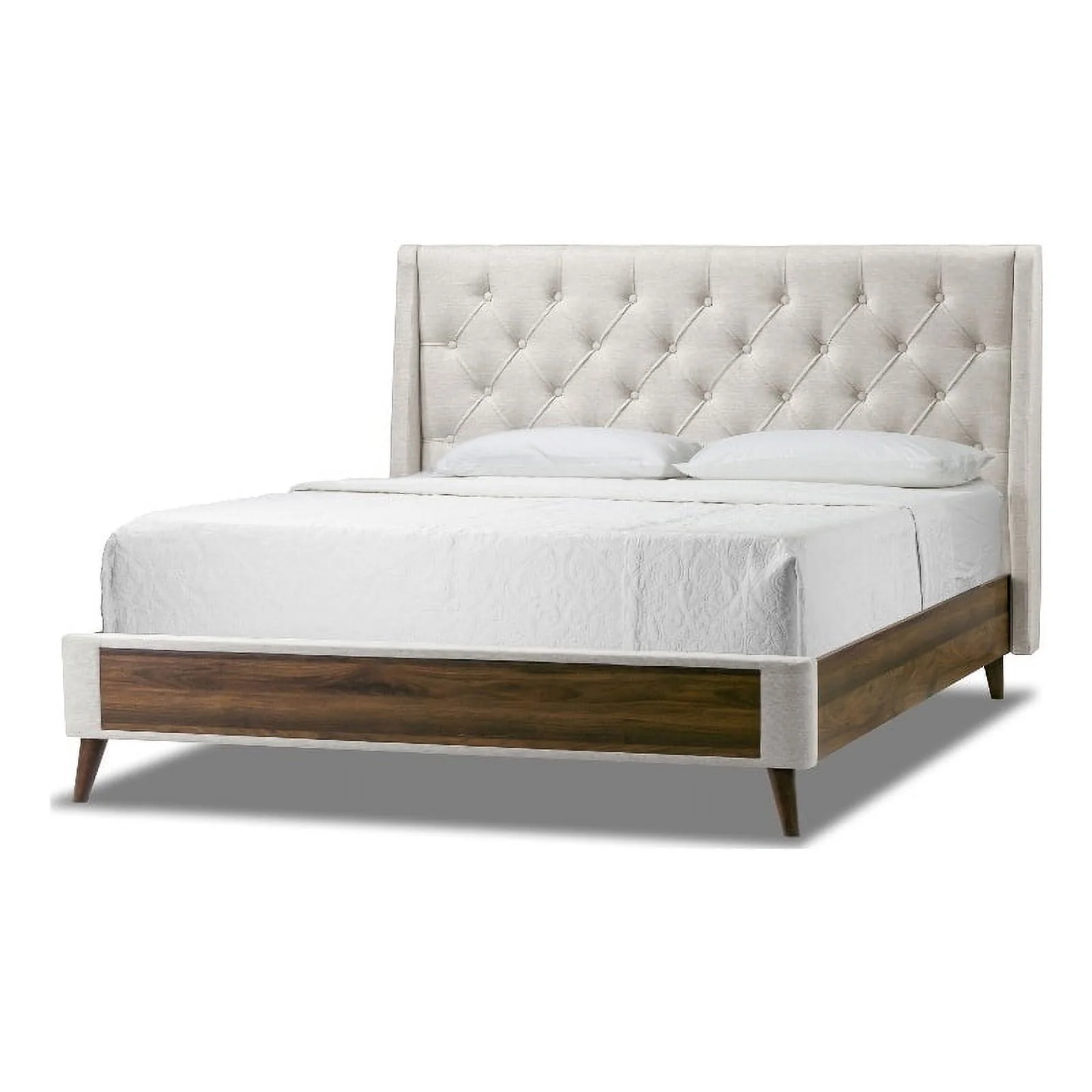 Glamour Home Arlo Fabric Twin Bed with Wing and Button Tufting in Beige