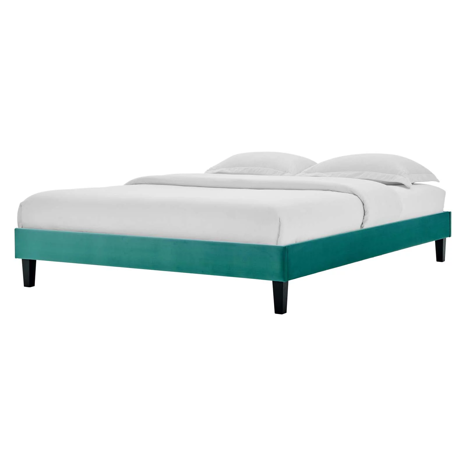 Platform Bed Frame, King Size, Velvet, Teal Blue, Modern Contemporary Urban Design, Bedroom Master Guest Suite