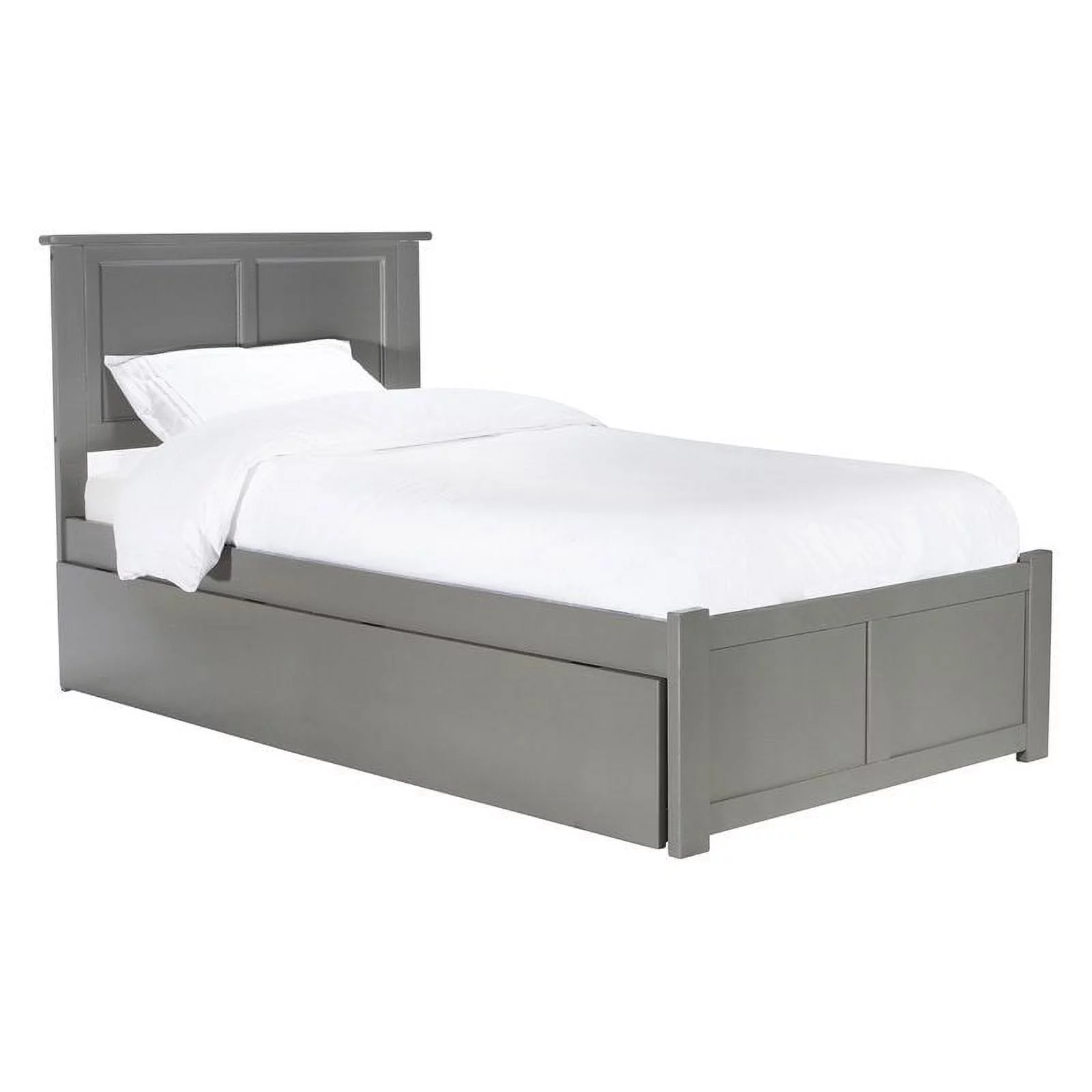 Leo & Lacey Twin Platform Bed with Footboard and Twin Trundle in Gray