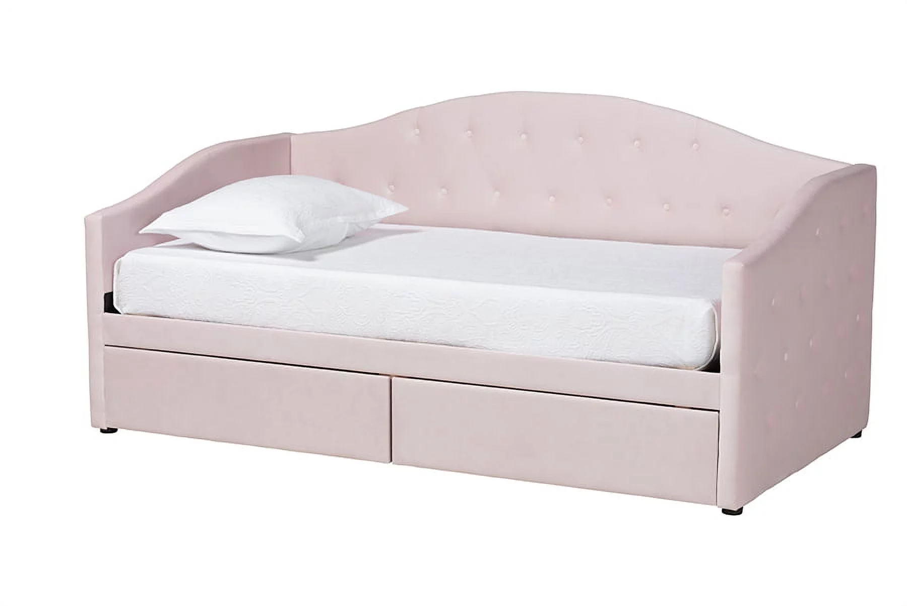 Baxton Studio Mansi Modern and Contemporary Light Pink Velvet Fabric Upholstered Full Size 2-Drawer Daybed