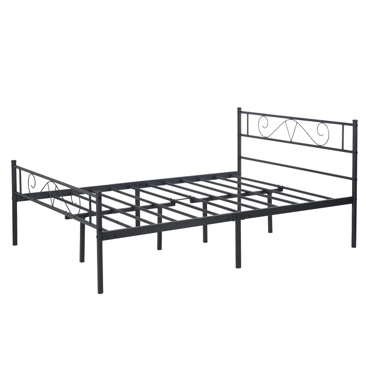Geniqua Full Size Bed Frame Black Steel Platform Classic Headboard Footboard Foundation Tool Free Assembly No Box Spring Needed