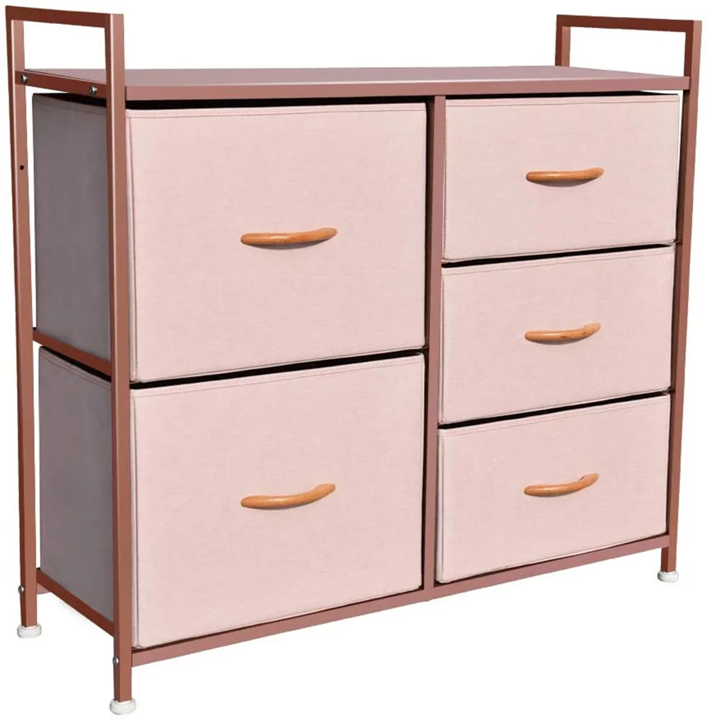 Prime Garden Modern Dresser Storage Tower with 5 Drawers Wood Top,Pink