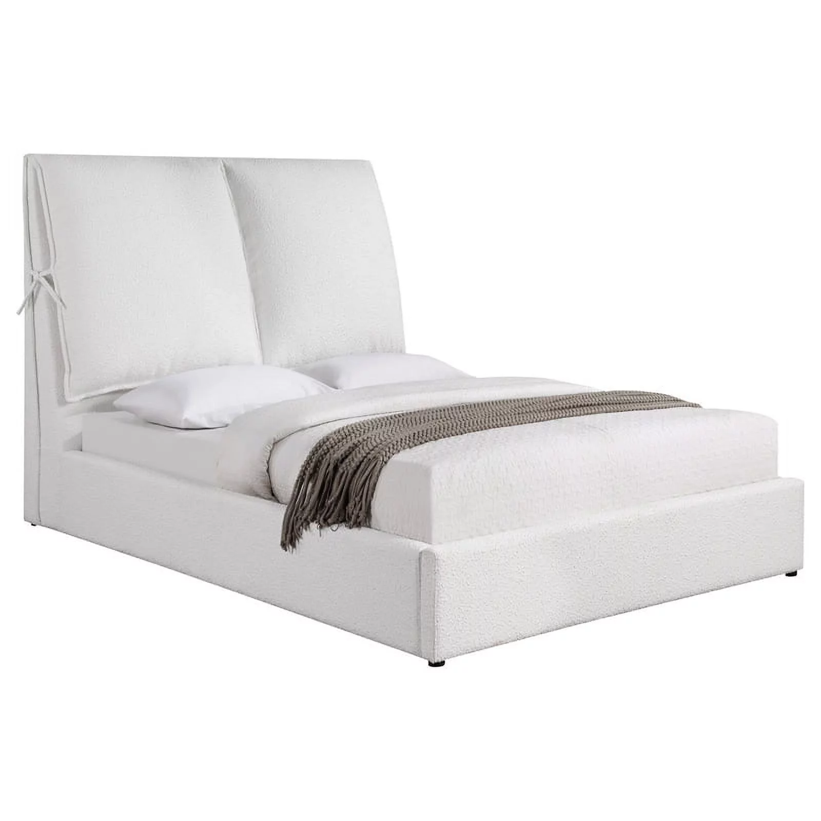 Maklaine Fabric Upholstered Pillow Headboard Queen Bed in White