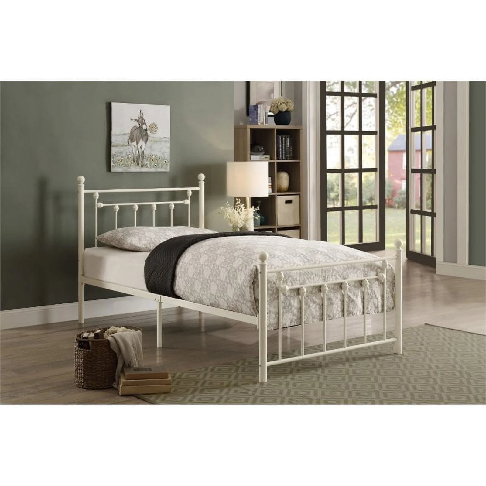 Pemberly Row Traditional Metal Twin Size Platform Bed in White