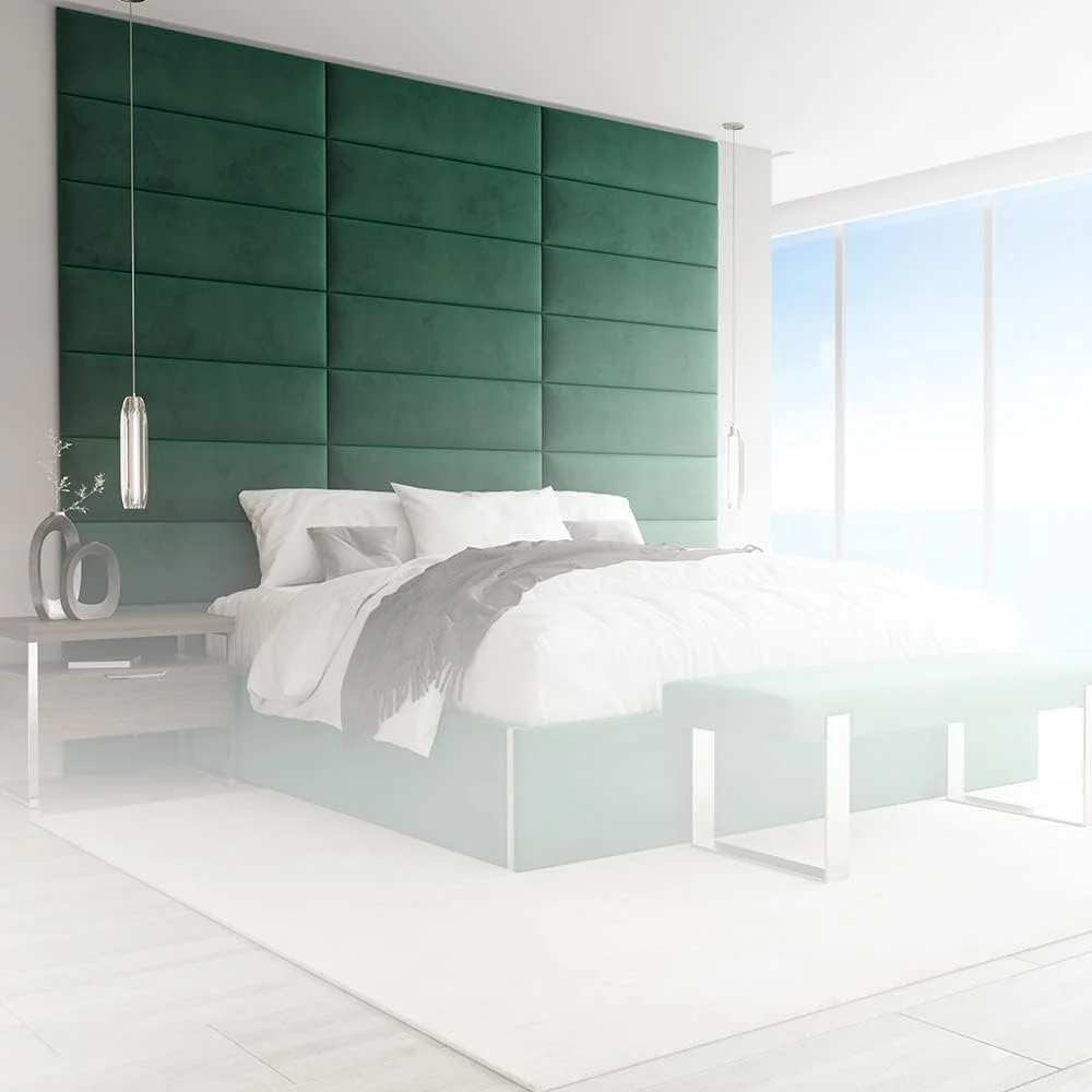 Upholstered Headboards - Accent Wall Panels - Velvet Emerald Green - /King - Set Of 4 Panels (Each Individual Panel 39