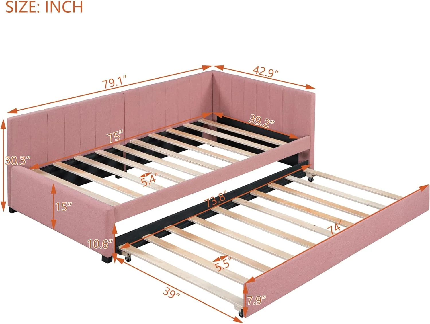 Upholsered Daybed Wih rudle, Size Daybed Wih Wood Slas, Lie Fabric Sofa Bed Frame For Livig Room Bedroom (, )