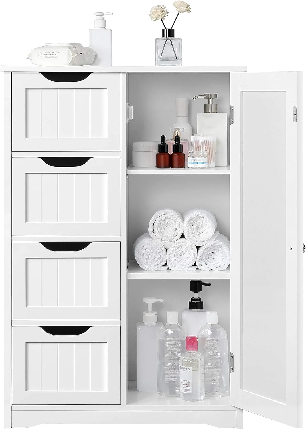 NLIBOOMLife Chest of Drawers Bedroom with 4 Drawers White Floor Cabinet Living Room Bathroom Kitchen Cabinet Entrance Hallway 56 x 30 x 82 cm
