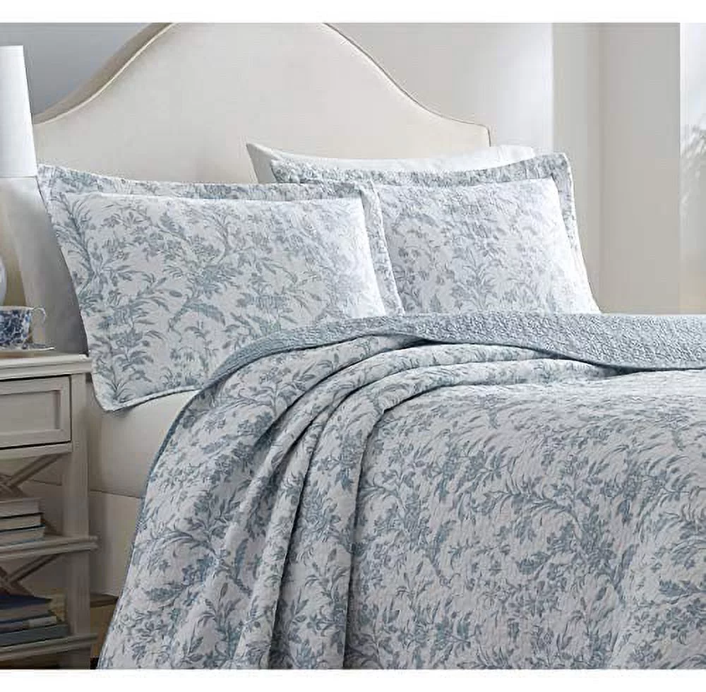 Laura Ashley Home - King Size Quilt Set, Cotton Reversible Bedding, Lightweight Home Decor for All Seasons (Spa Blue, King) King Spa Blue