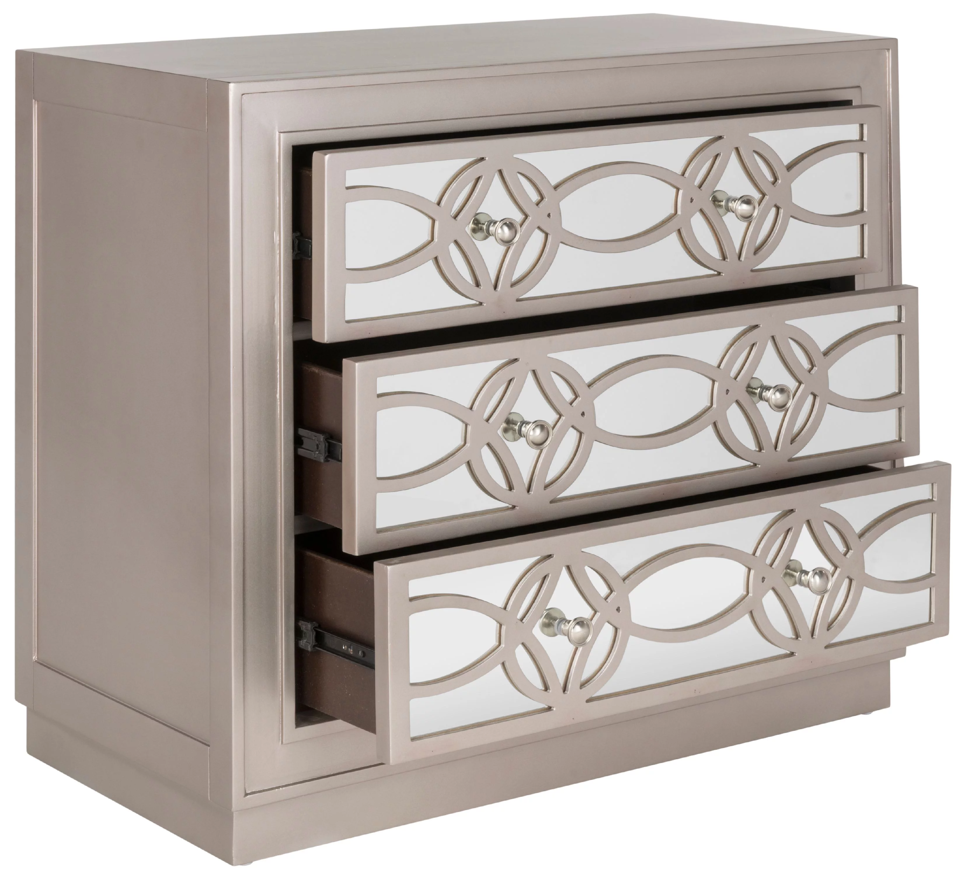 SAFAVIEH Catalina Classic Swirl Solid 3 Drawer Mirror Chest, Champagne/Nickel