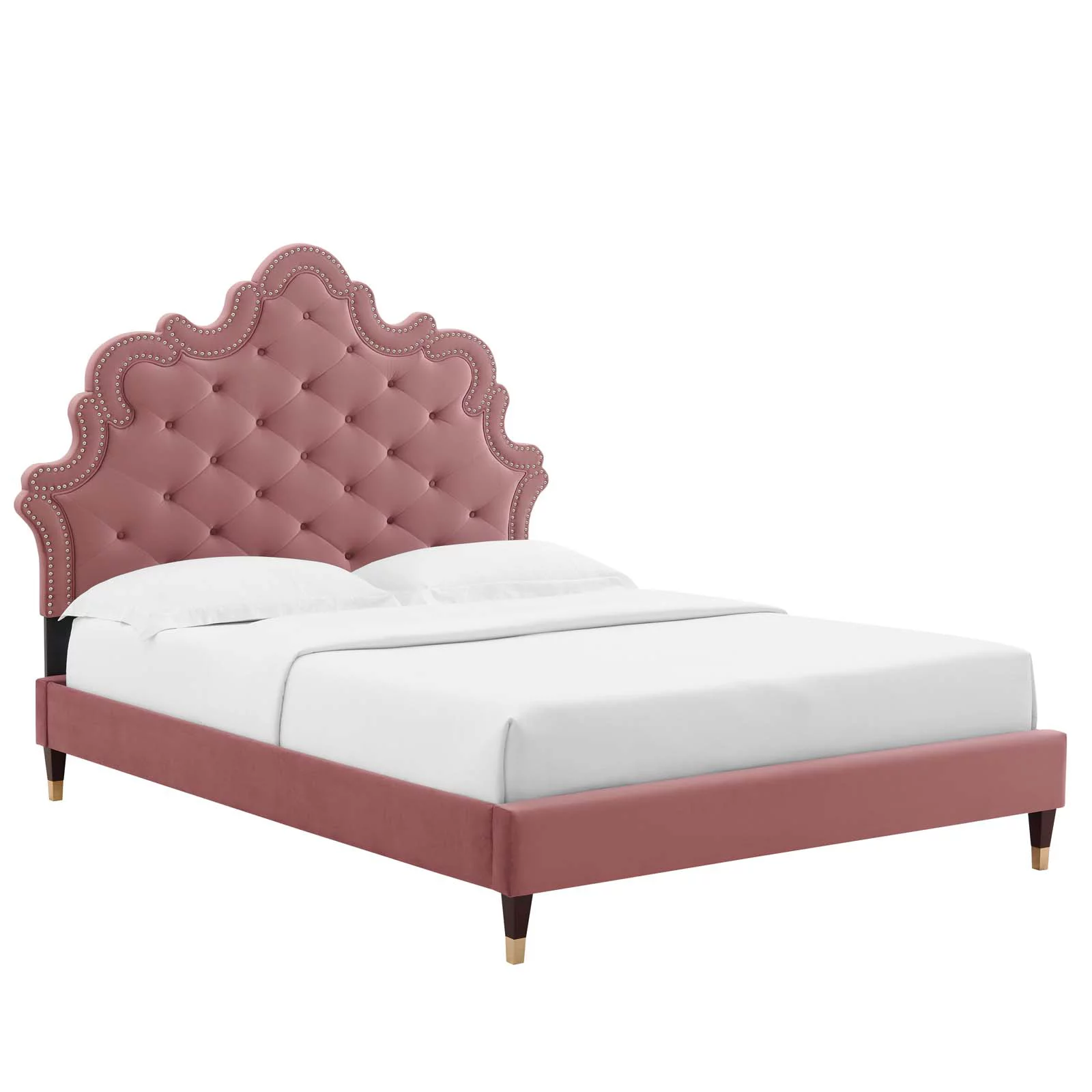 Modway Sasha Button-Tufted Performance Velvet King Bed in Dusty Rose