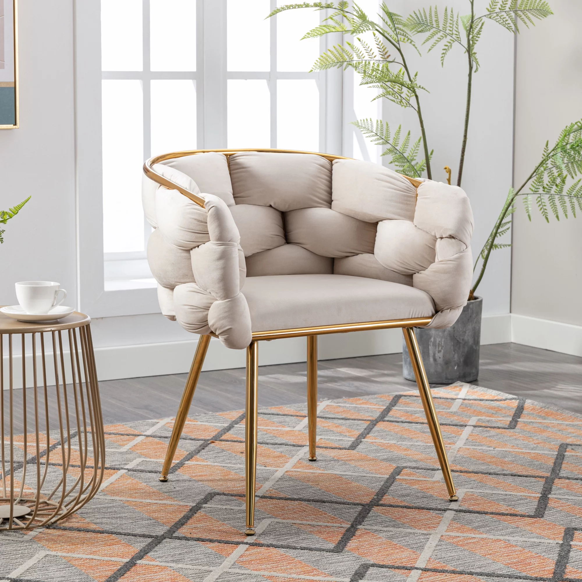 CoSoTower Luxury Modern Simple Leisure Velvet Single Sofa Chair Bedroom Lazy Person Household Dresser Stool Manicure Table Back Chair Beige