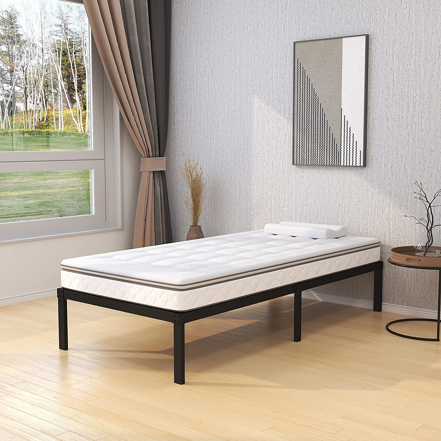 YouYeap 14 inch Metal Bed Frame with Heavy Duty Steel Slats, Twin Size