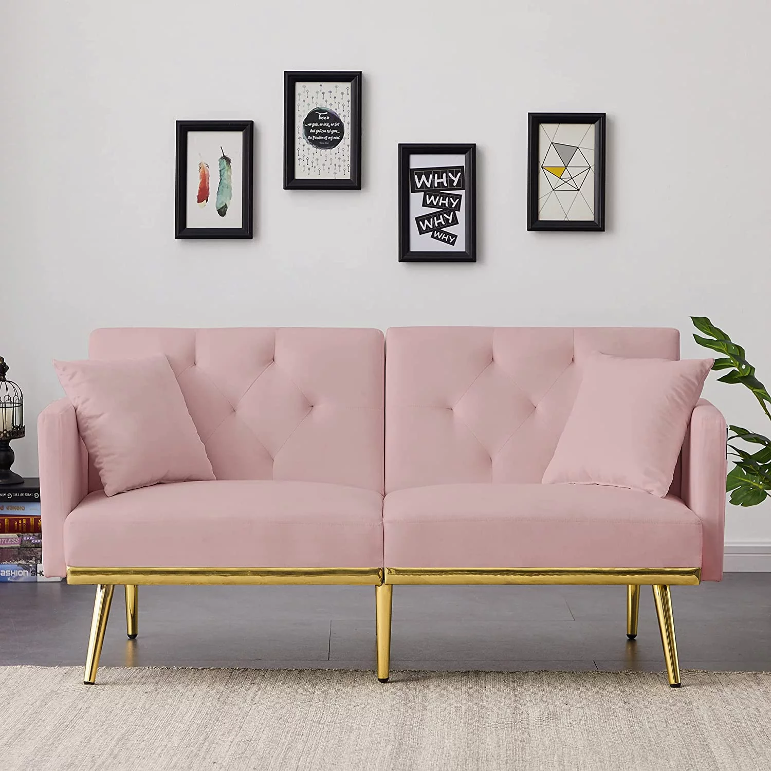 Futon Sofa Bed, Convertible Sleeper Sofa, Upholstered Loveseat Sofa Couch With Side Pocket & Adjustable Back, Modern Folding Sofa Bed, For Small Space, Living Room, Apartment,