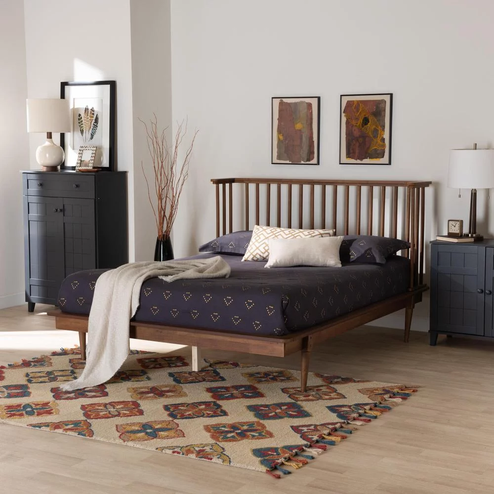 Baxton Studio Flint Modern Ash Walnut Finished Wood King Size Platform Bed
