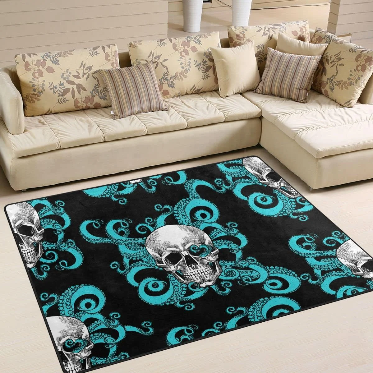 SKYSONIC Skulls Area Rug 5'x7' Pet & Child Friendly Carpet for Living Room Bedroom Dining Room,Indoor Outdoor Soft Rug Washable Non Slip Comfortable Area Rug
