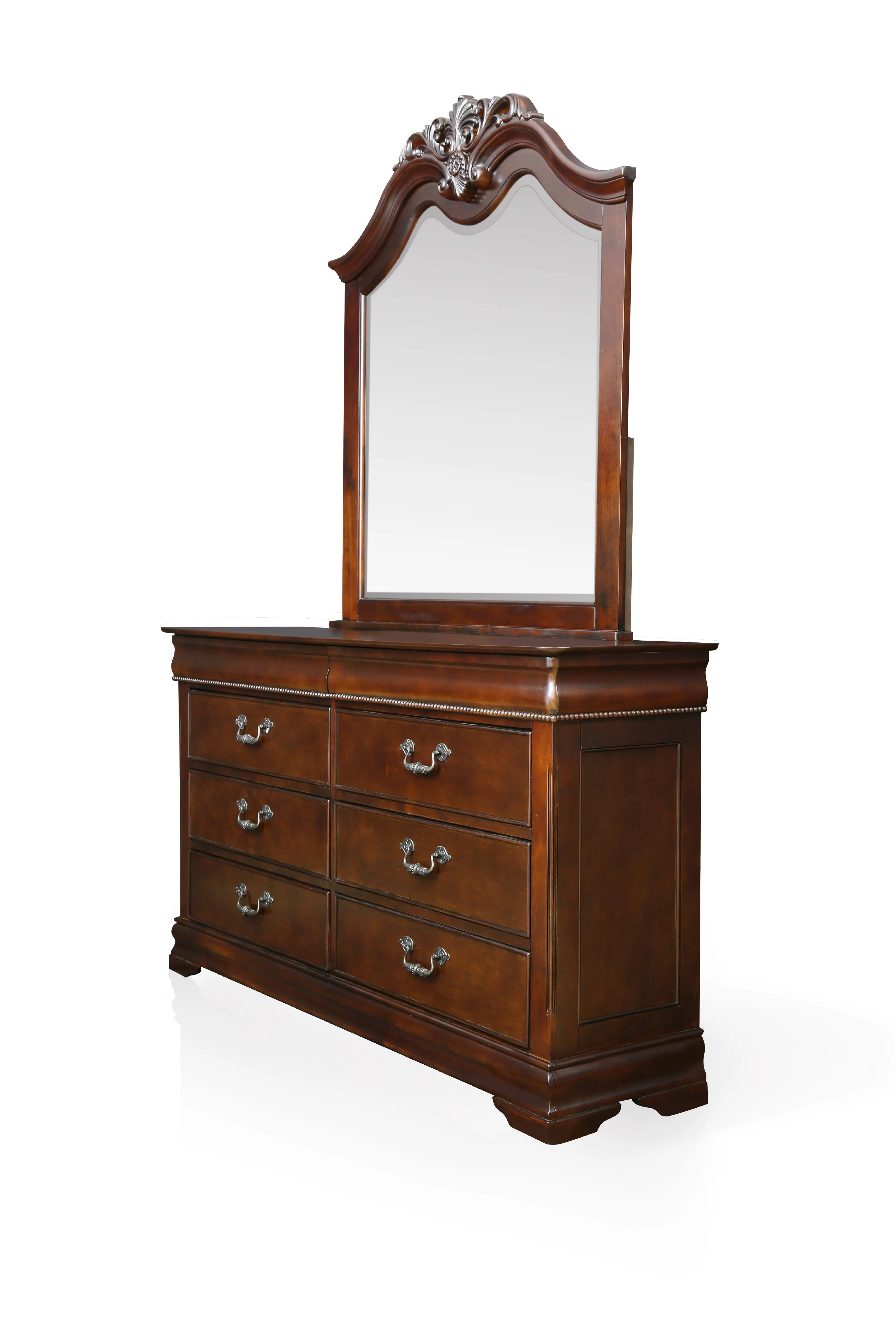 Furniture of America Leonora Traditional Dresser and Mirror Set, Cherry