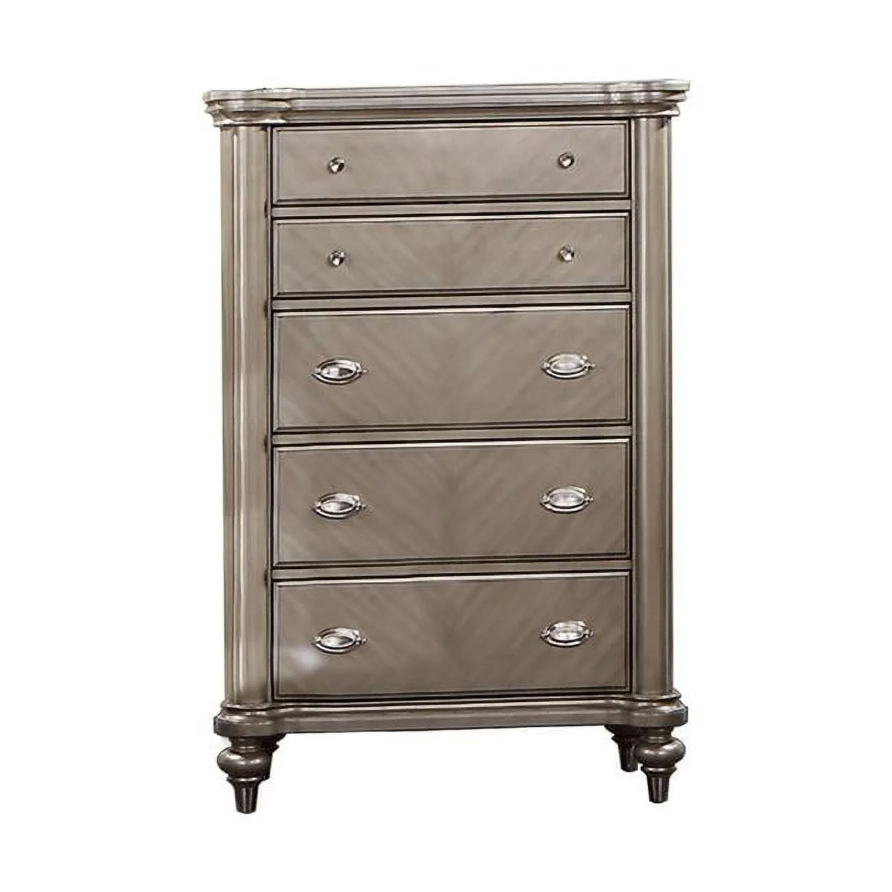 BenJara BM284302 56 in. Ada Pine Wood Chevron Pattern 5 Drawer Tall Dresser Chest, Brown