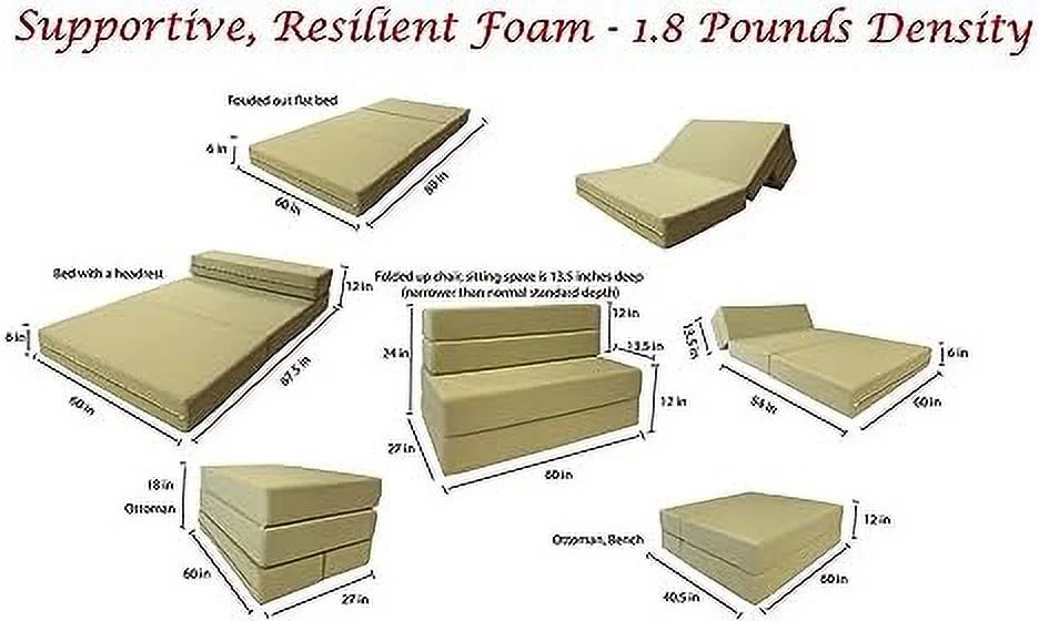 HBBOOMLIFE D&D Futon Folding Foam Mattress Sofa Chair Bed Guest Beds (Full Size Black)