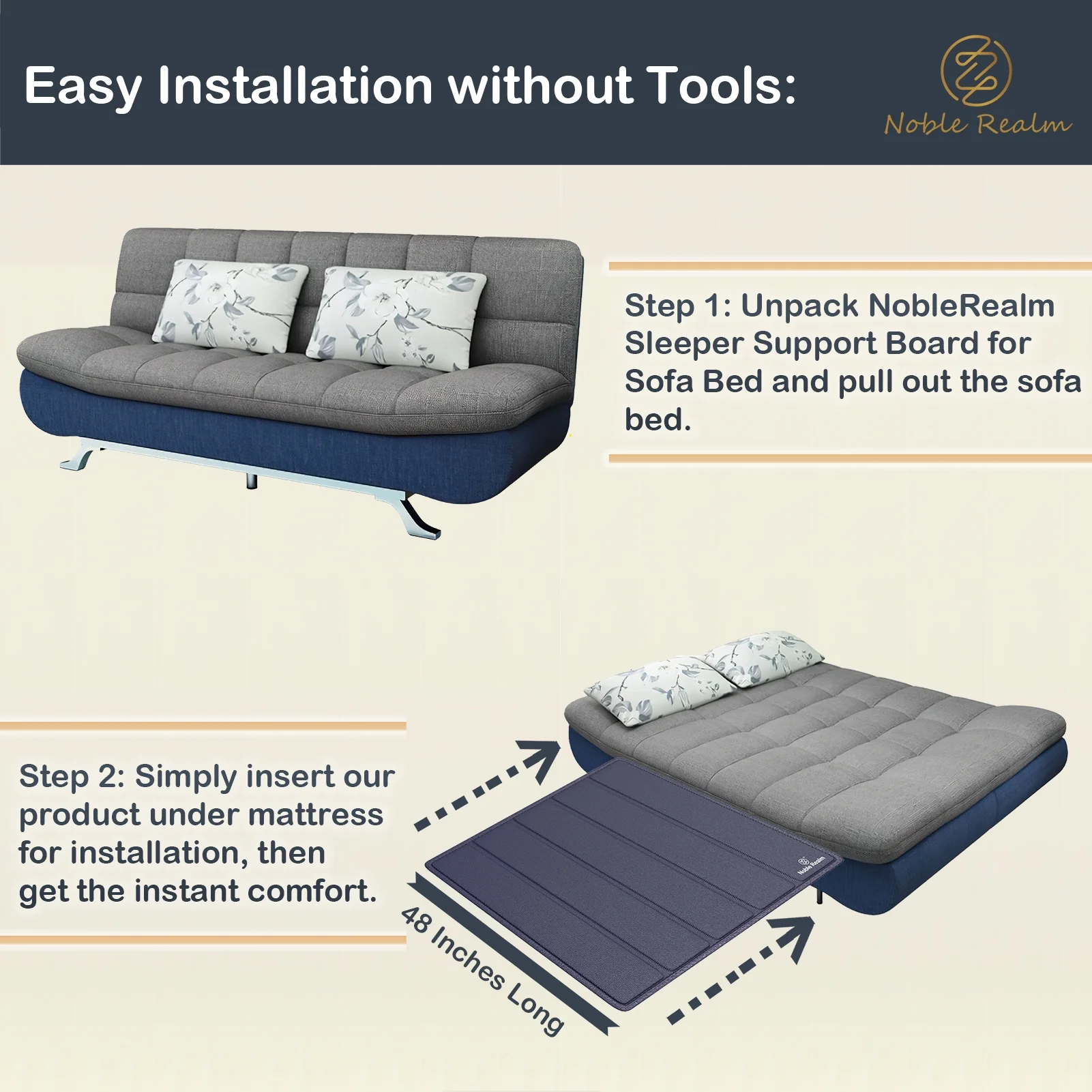 NobleRealm® Sleeper Sofa Bed Support Board (60”x48” Queen Size) Under Mattress for Sofa Bed– Sleeper Sofa Bed Board for Pullout Couch Sofa Bed, Sagging Mattress Support Board Sleeper Sofa Shield