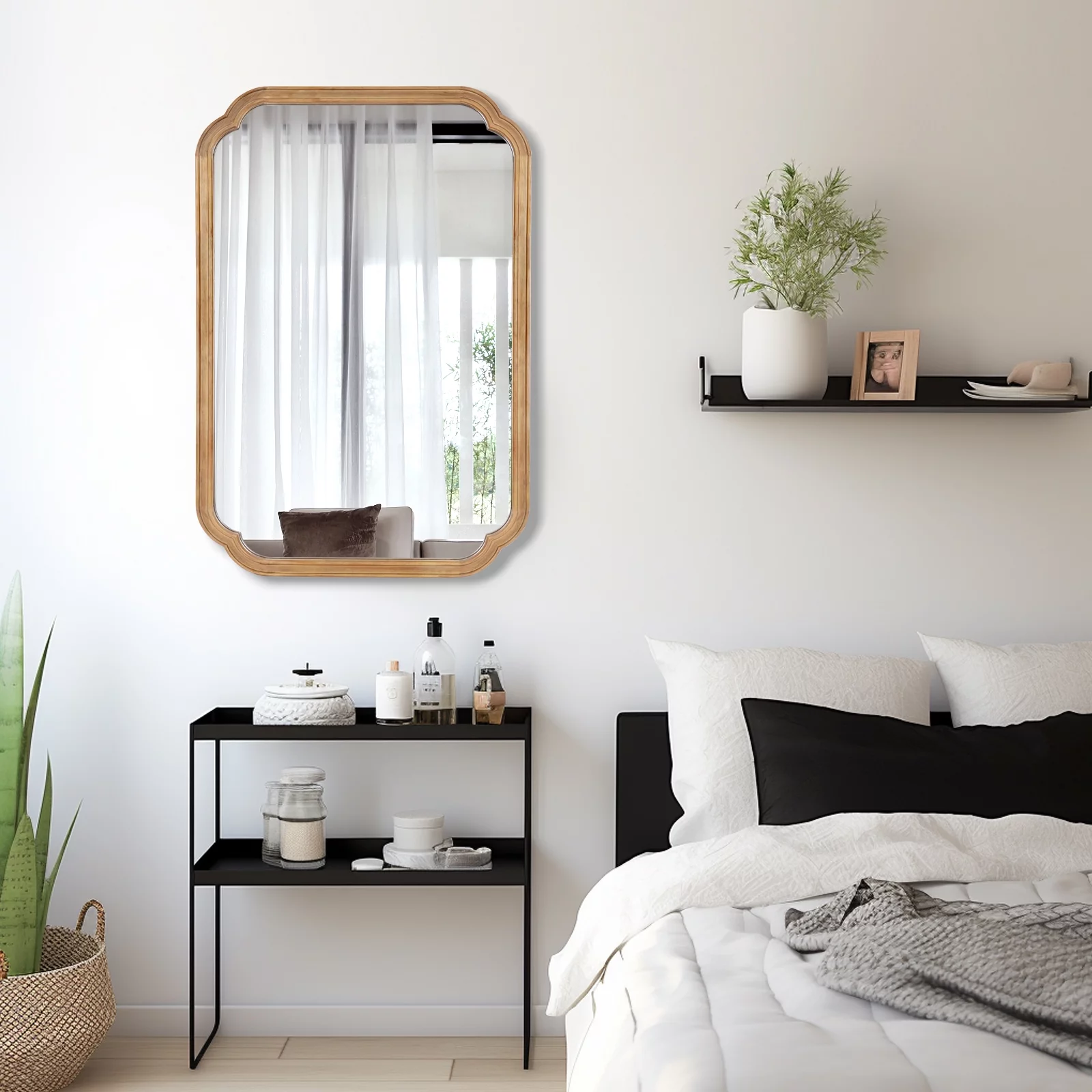 WallBeyond Wood Frame Rounded Corner Arch Wall Mirror for Bathroom 24