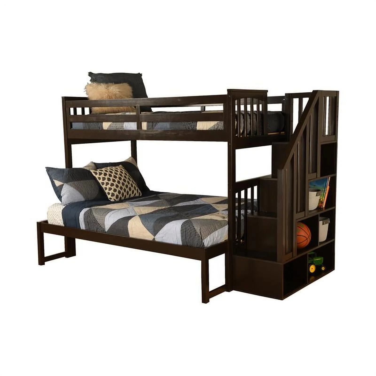 Kelcie Twin/Full Wood Bunk Bed with Storage in Dark Chocolate Brown
