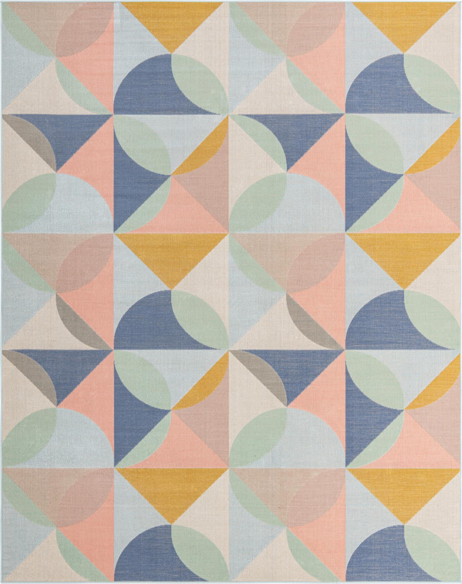 Unique Loom King Lotus Rug Multi/Ivory 9' x 12' Rectangle Geometric Contemporary Perfect For Living Room Bed Room Dining Room Office
