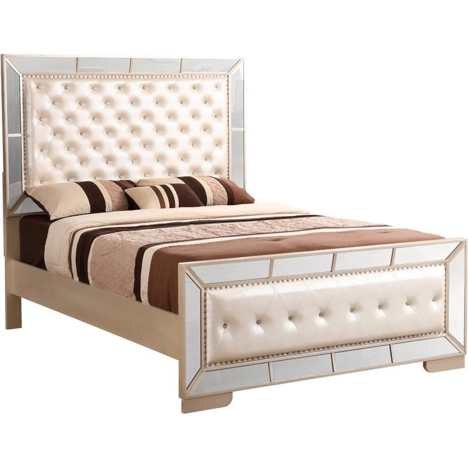 Home Square 2-Piece Set with Queen Panel Bed and 5-Drawer Chest in Pearl