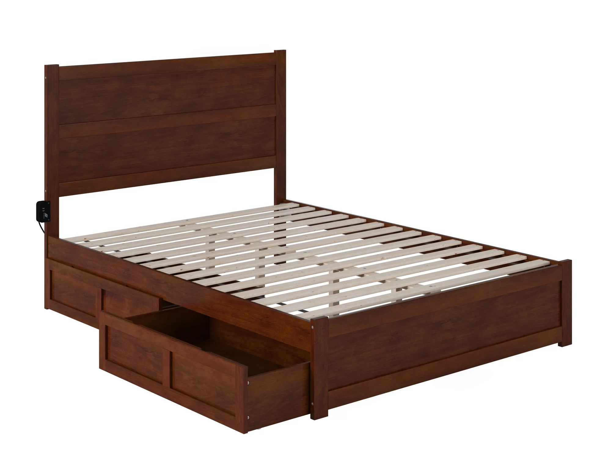 AFI NoHo Queen Wood Platform Bed with Headboard Footboard & 2 Storage Drawers, Walnut