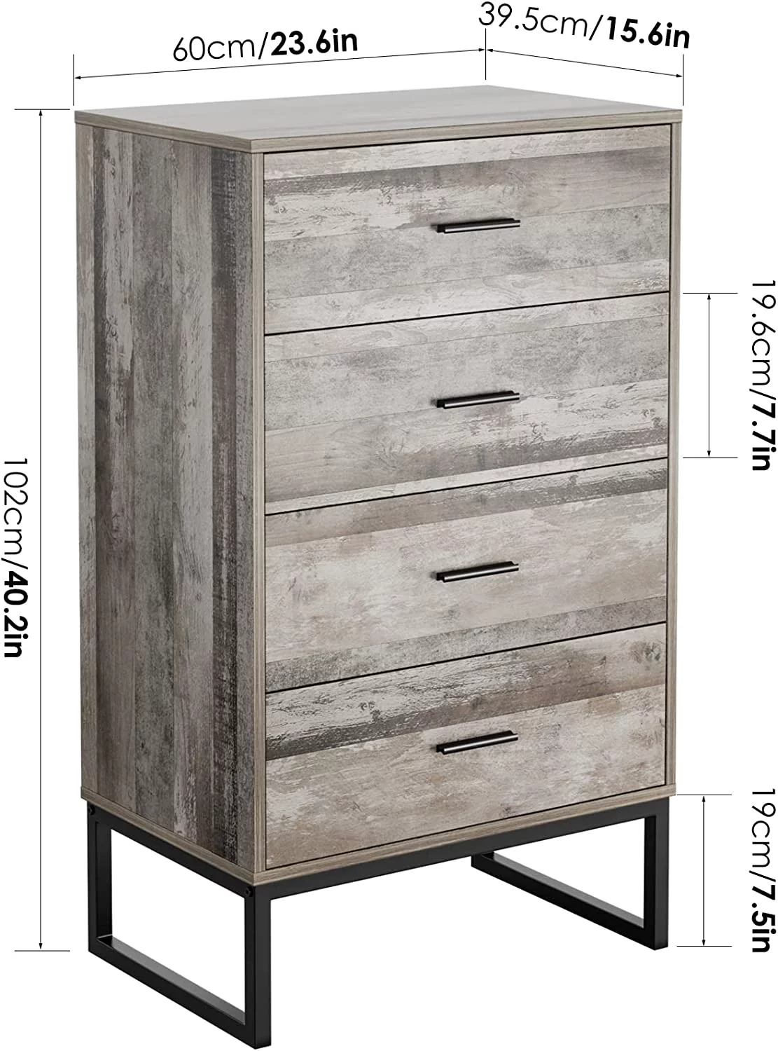 Dresser with 4 Drawers, Wide Chest of Drawers with Sturdy Metal Frame, Nightstand Wood Storage Organizer Unit for Bedroom, Home Office, 23.6L x 15.4W x 40.2H in