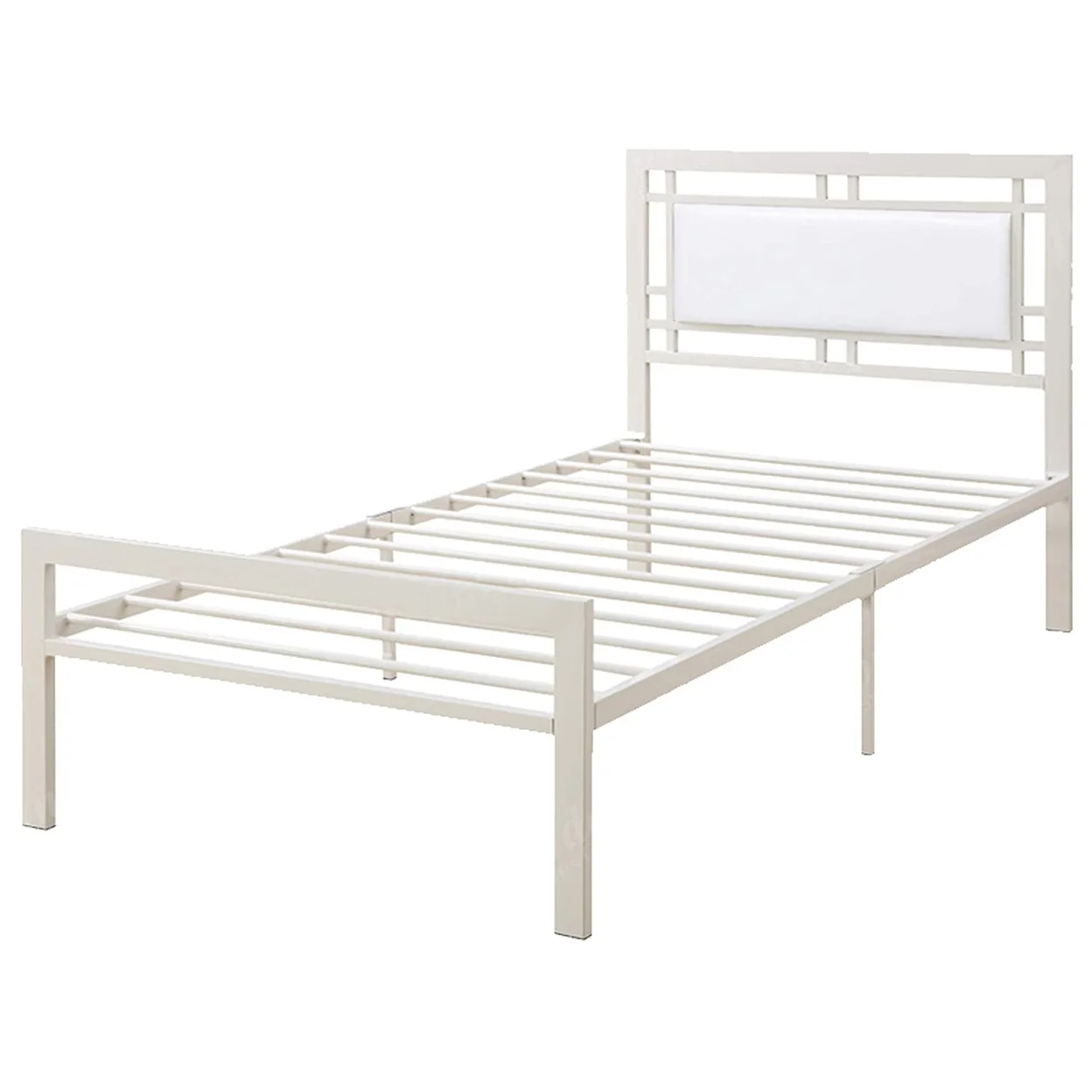 Metal Frame Full Bed With Leather Upholstered Headboard White- Saltoro Sherpi