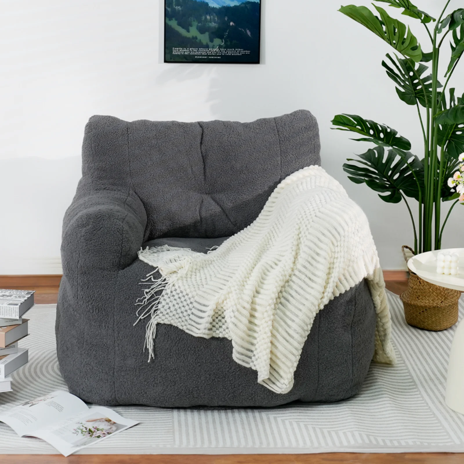 tantohom Adult Giant Bean Bag Chair with Cozy Arms, 42 inch Memory Cotton Beans Lazy Sofa Chair for Bedroom, Living Room,Dorm Bedroom Gaming, Gray