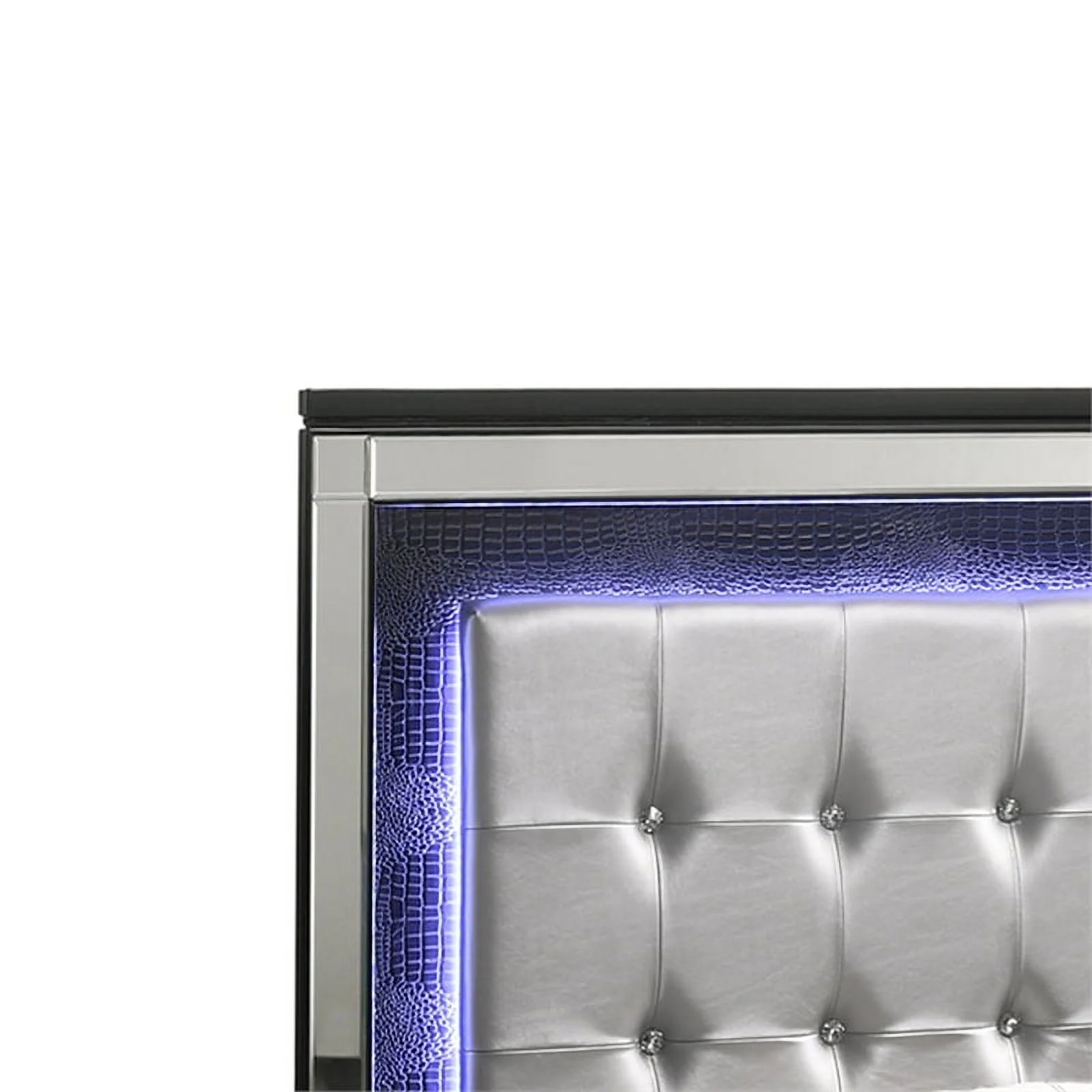 Benjara Contemporary King Size Wood Headboard with LED and Mirror Trim-Color:Black