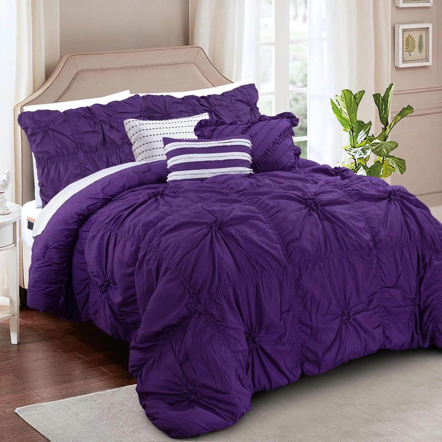 Oversized Comforter Set, Amy 12-Piece Bed-in-a-Bag, Down Alternative Bedding with Matching Shams and Decorative Pillows, Full/Queen, Purple