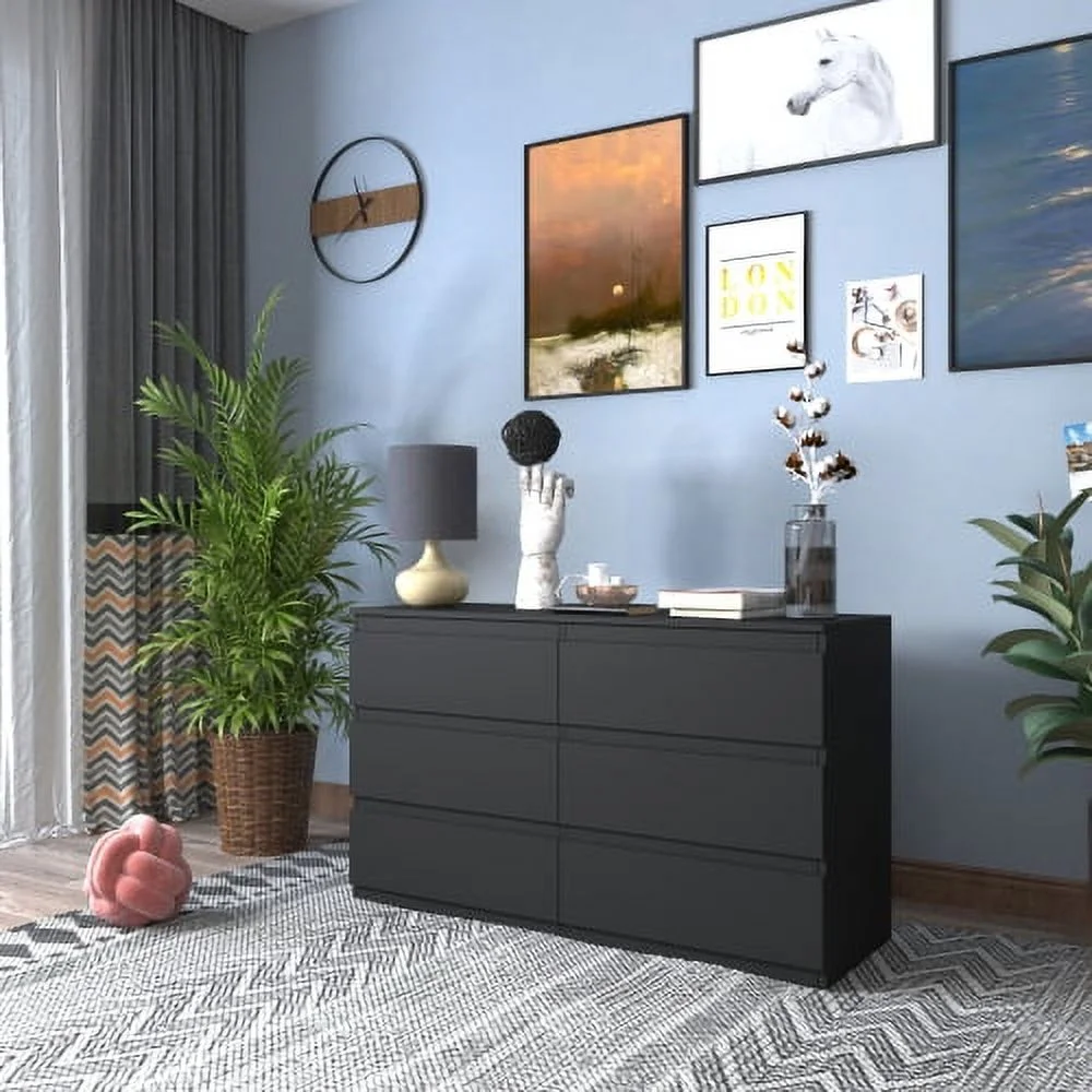 6 Drawer Double Dresser for Bedroom Living Room Hallway,Black