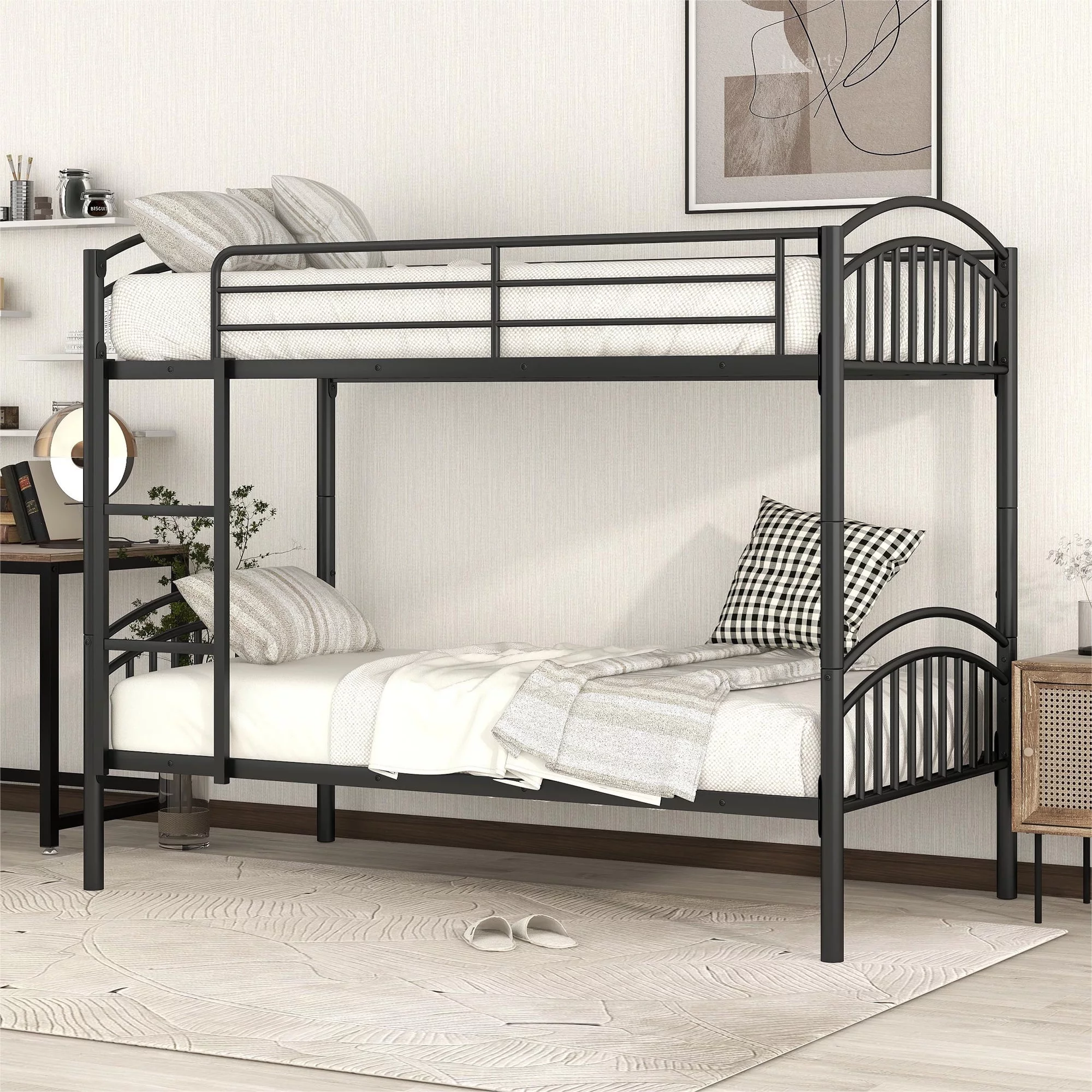 CoSoTower Twin Over Twin Metal Bunk Bed,Divided Into Two Beds, Black