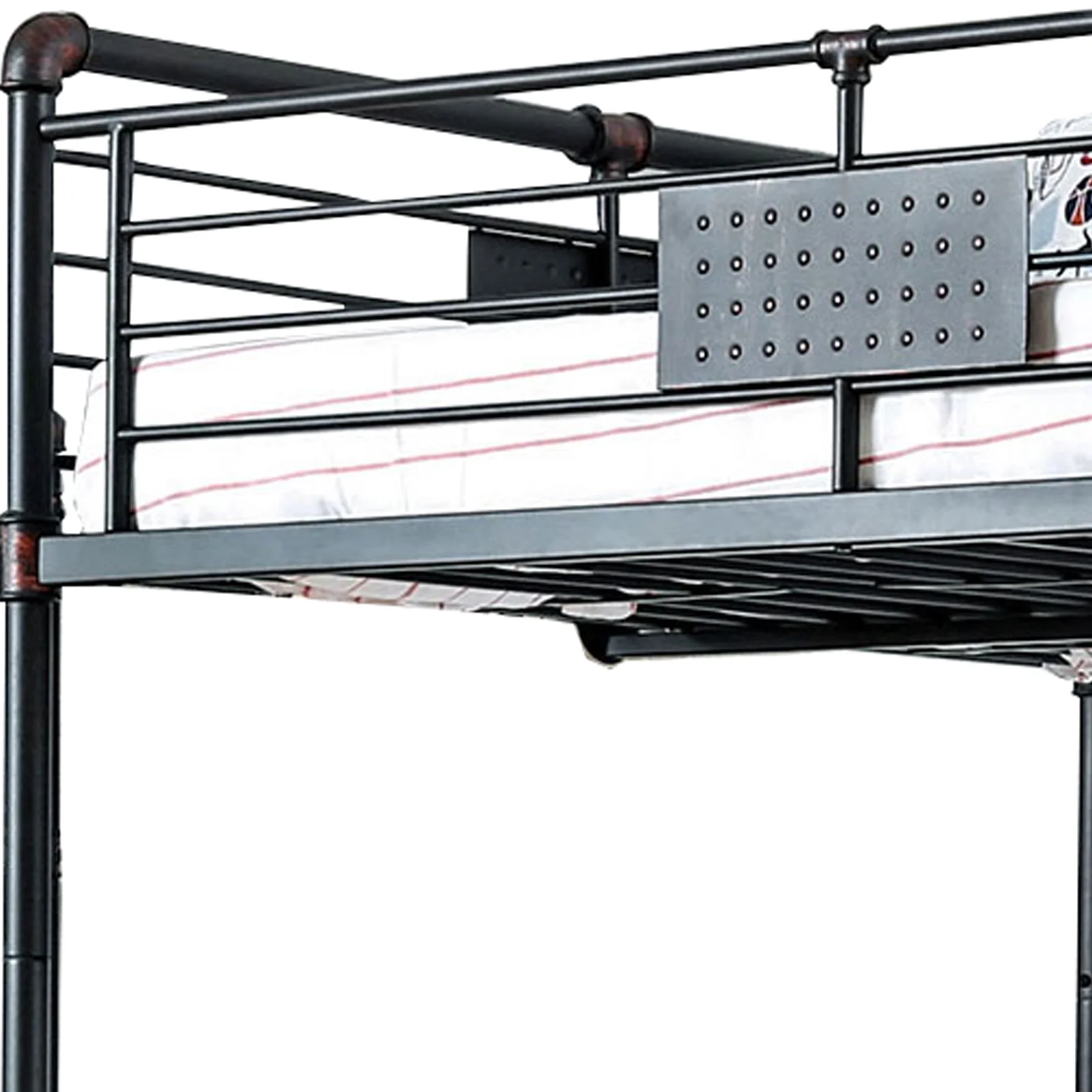 Metal Full over Full Bunk Bed with Plumbing Pipe Ornaments Black- Saltoro Sherpi