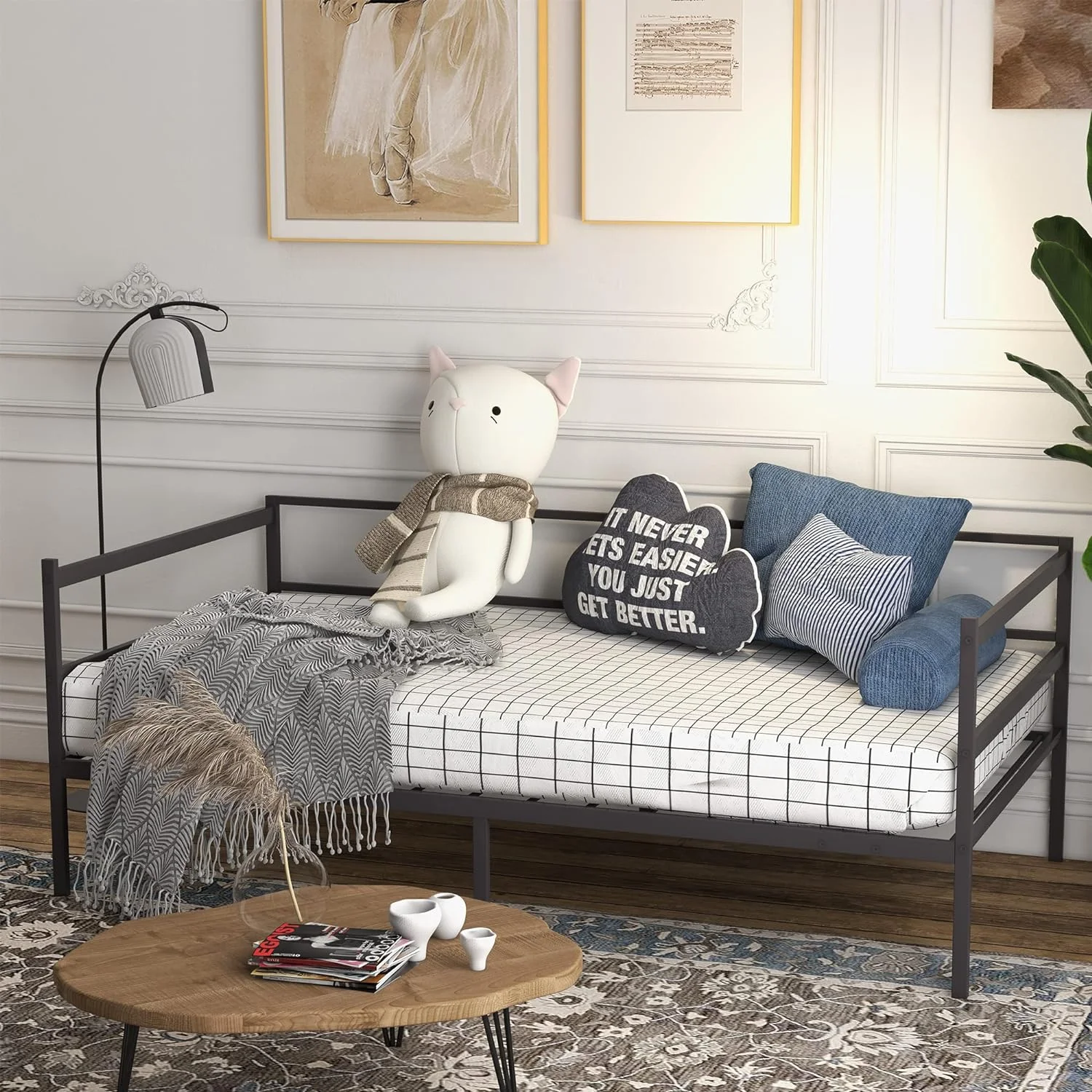 Yone jx je Metal Daybed Frame Twin Size, Heavy-Duty Steel Slats Support Sofa Bed, Platform Mattress Foundation, Multifunctional Platform Bed Frame, Day Bed for Living Room & Guest Room