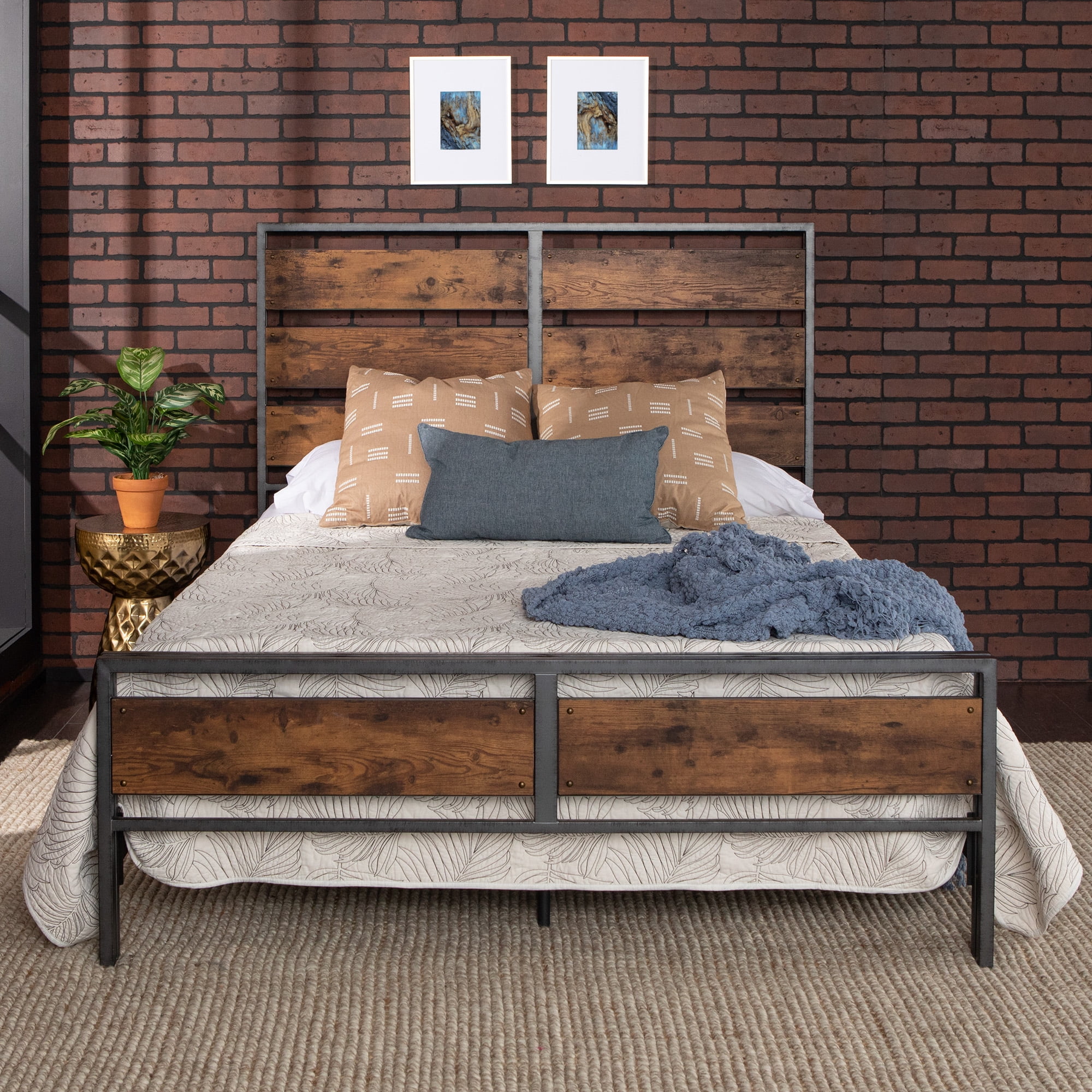 Walker Edison Taylor Wood Plank Queen Size Bed