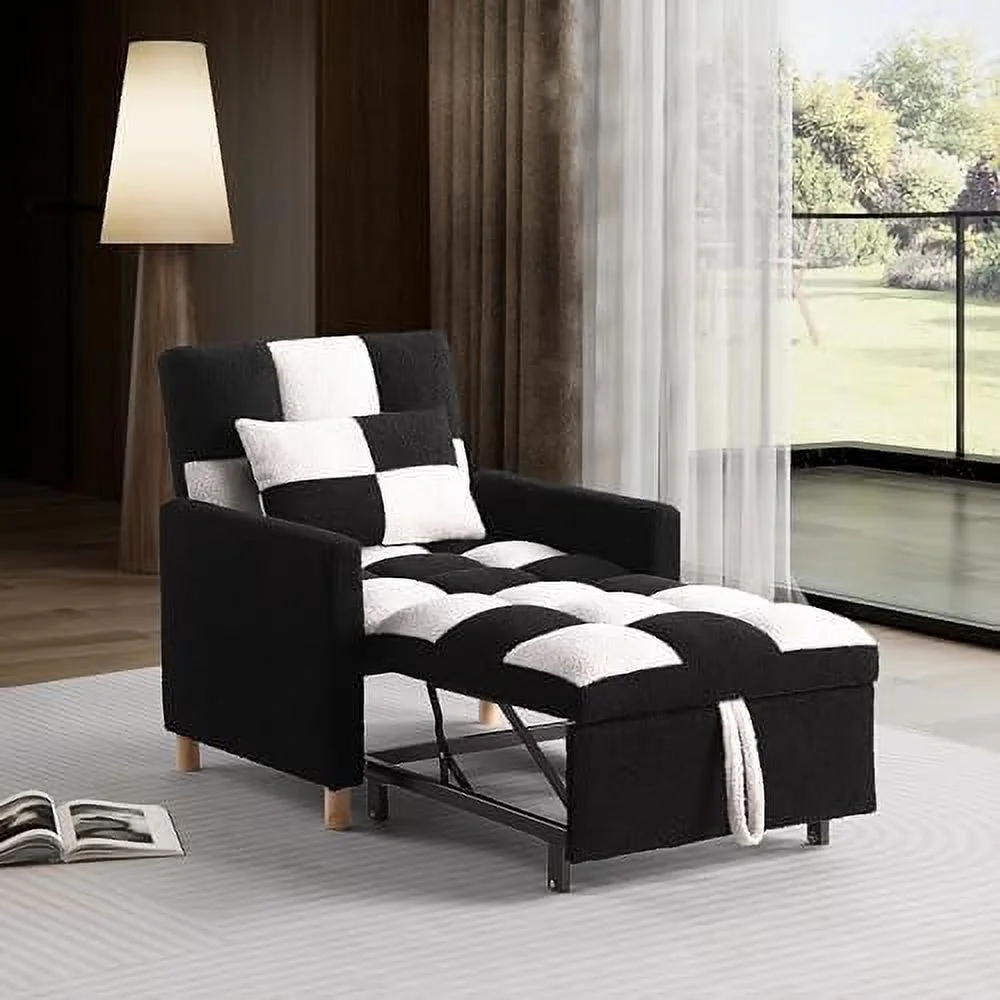 xrboomlife Multi-Functional Convertible Chair Sleeper Velvet Adjustable Single Sofa Bed with Lumbar for Studio Dorm Apartment Bedroom Office Living Room