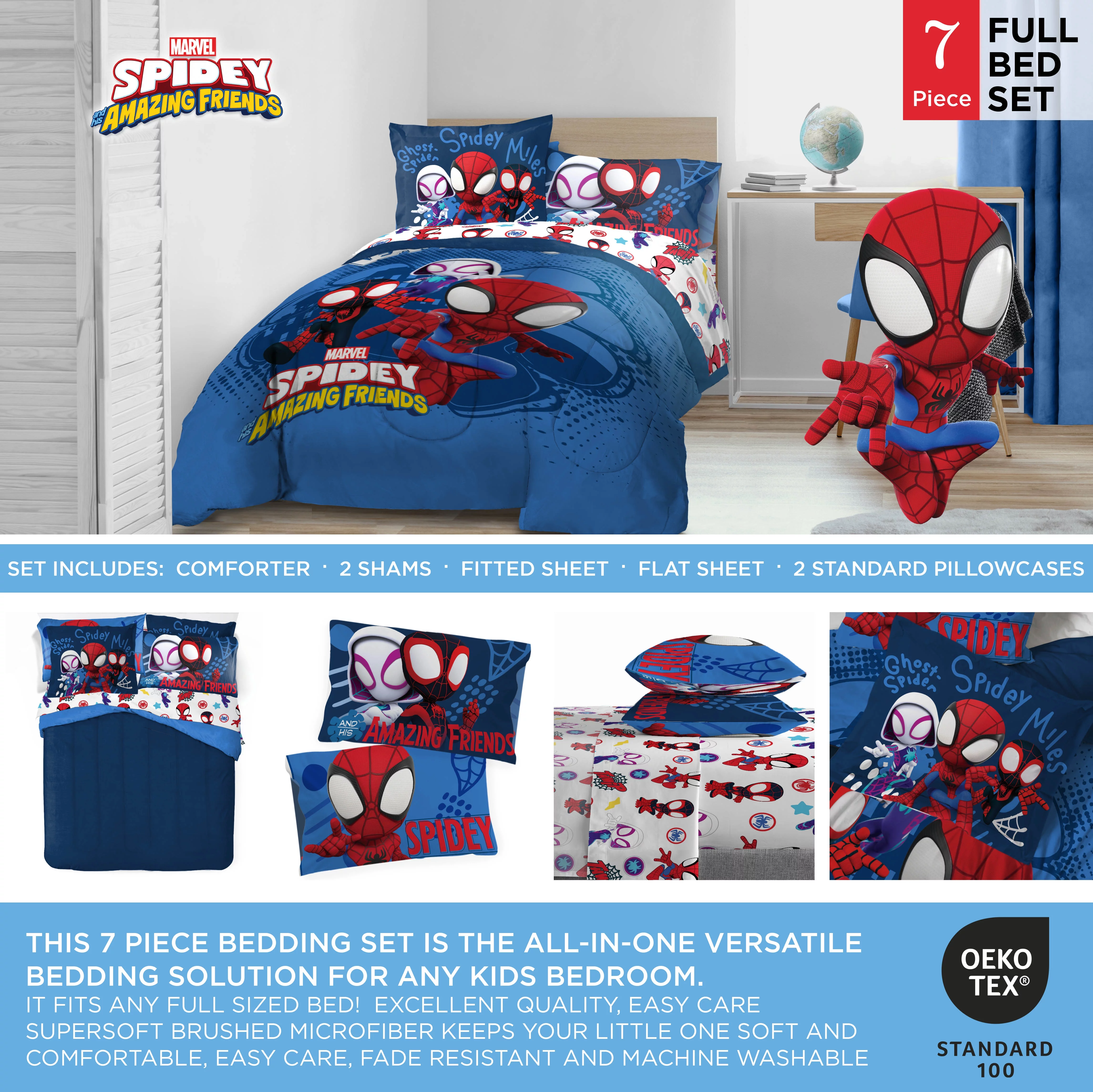Marvel Team Spidey Full Kids Bed Set, 100% Microfiber, Blue